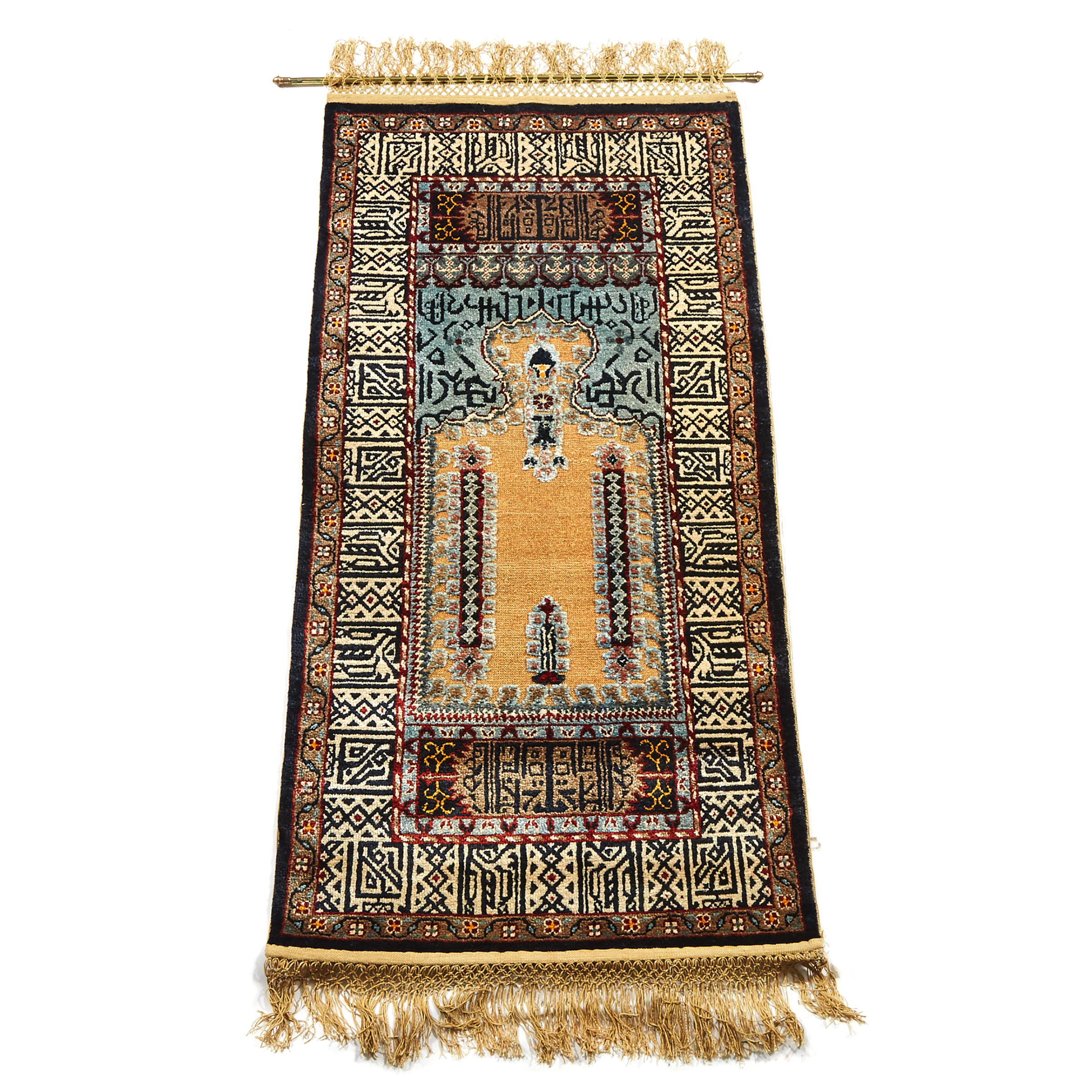 Turkish Silk and Metallic Thread Prayer Rug, mid 20th century