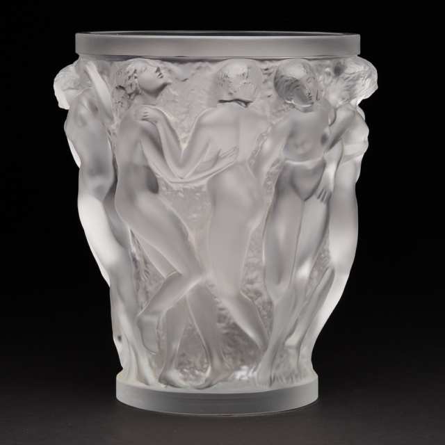 ‘Bacchantes’, Lalique Moulded and Frosted Glass Vase, post-1978