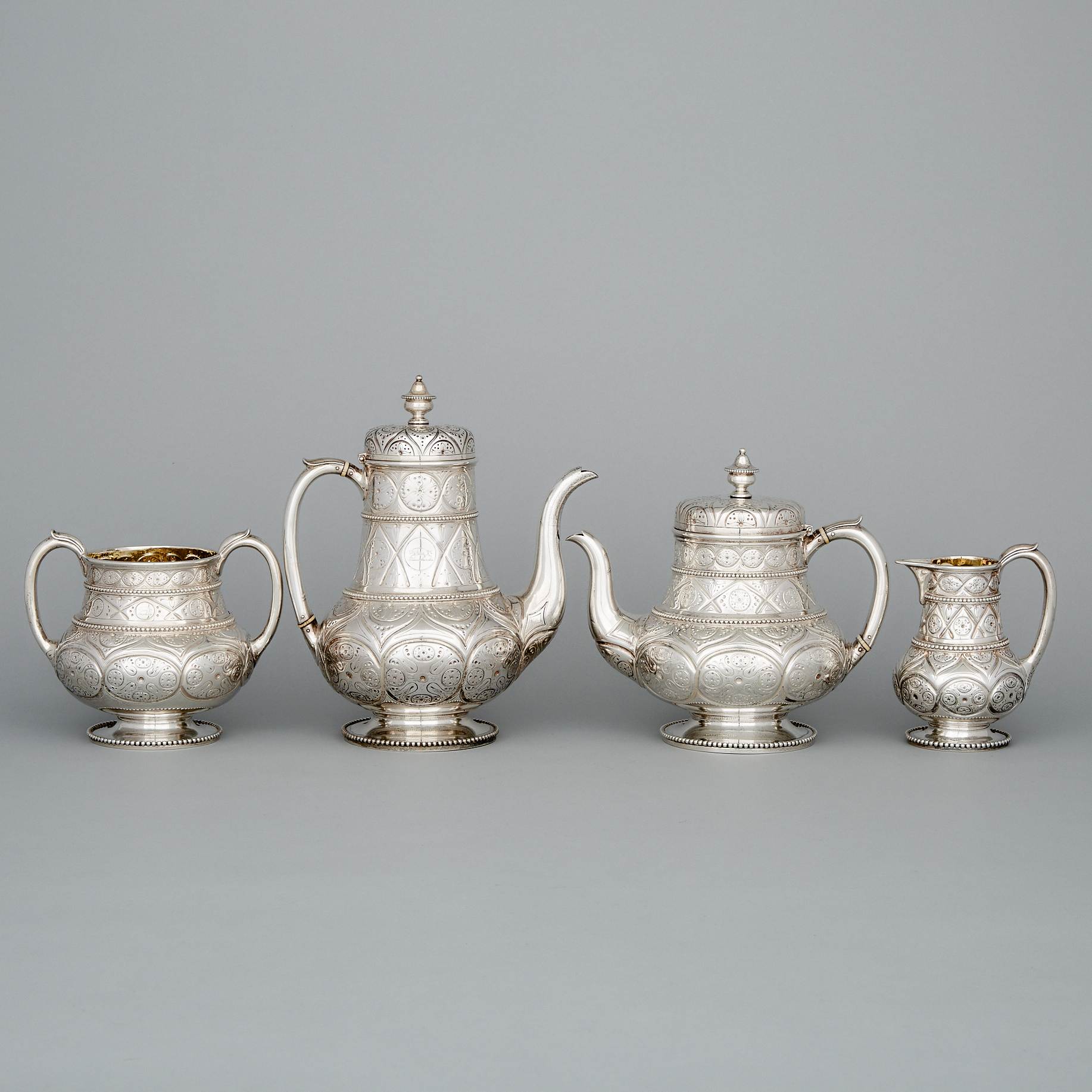Victorian Silver Tea and Coffee Service, John Samuel Hunt for Hunt & Roskell, London, 1863