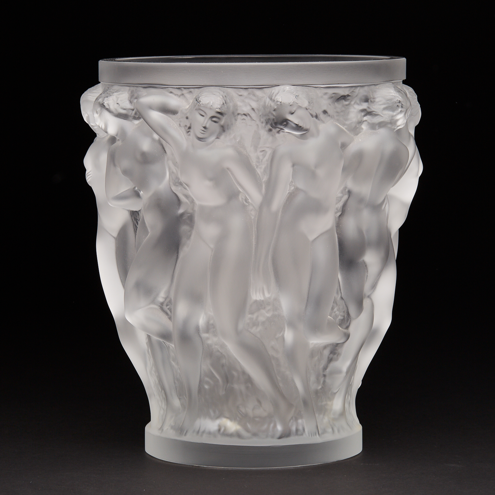 ‘Bacchantes’, Lalique Moulded and Frosted Glass Vase, post-1978