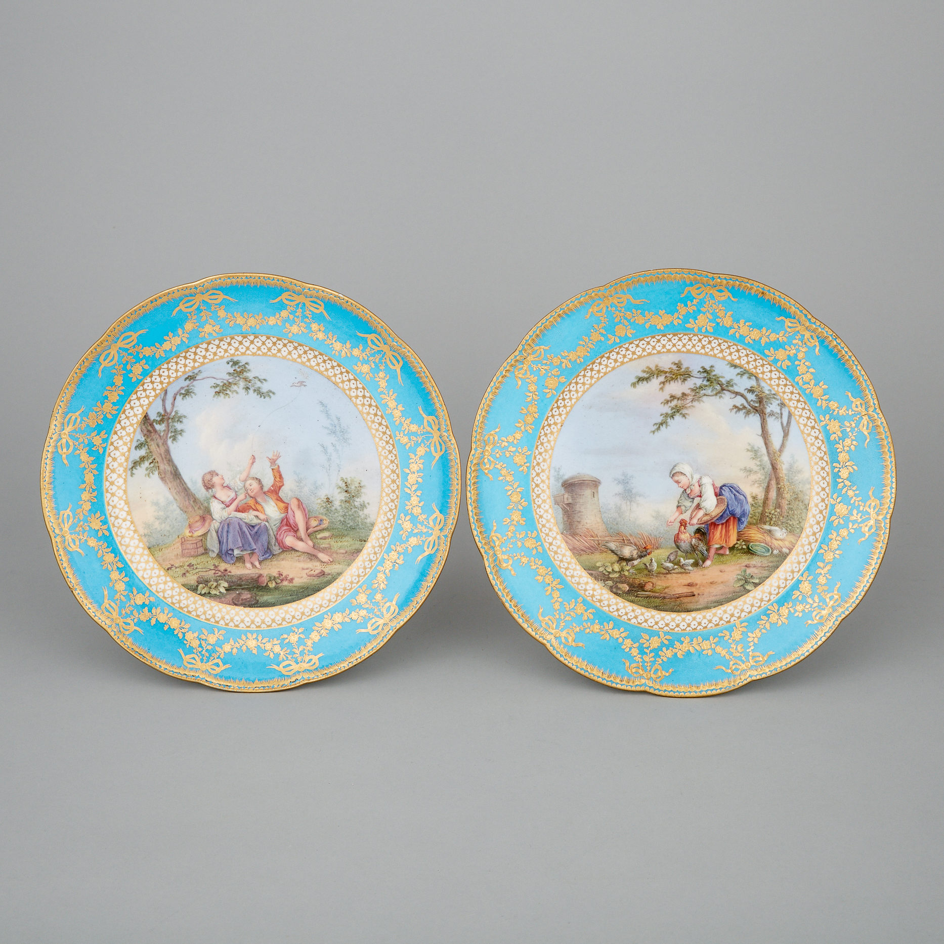 Pair of 'Sèvres' Bleu Céleste Ground Plates, late 19th century