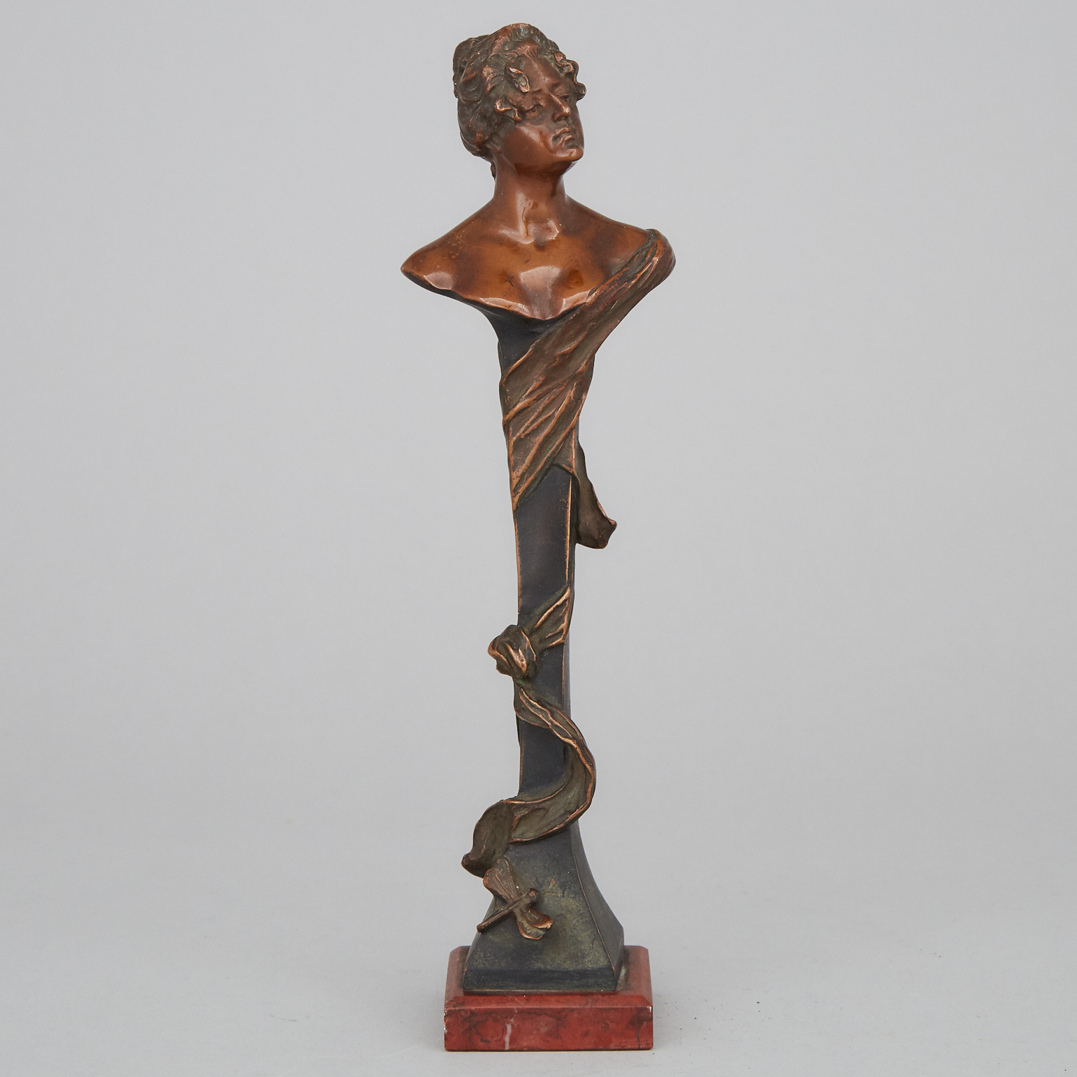 Small Art Nouveau Bronze Bust on Stand by Prof. Amedeo Neri, c.1902
