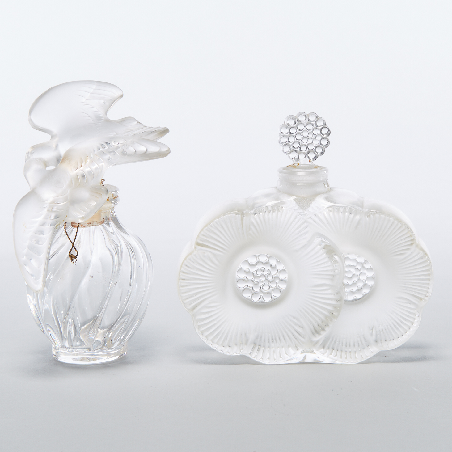 'Deux Fleurs' and 'L'Air du Temps', Two Lalique Glass Perfume Bottles, post-1945