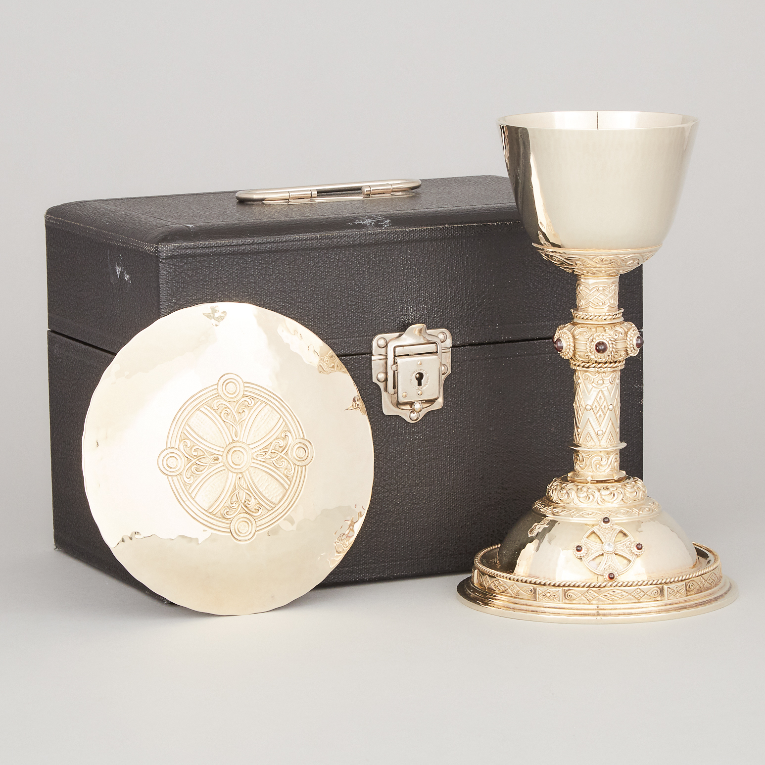 North American Gem-Set Silver-Gilt Chalice and Paten, probably Canadian, c.1950