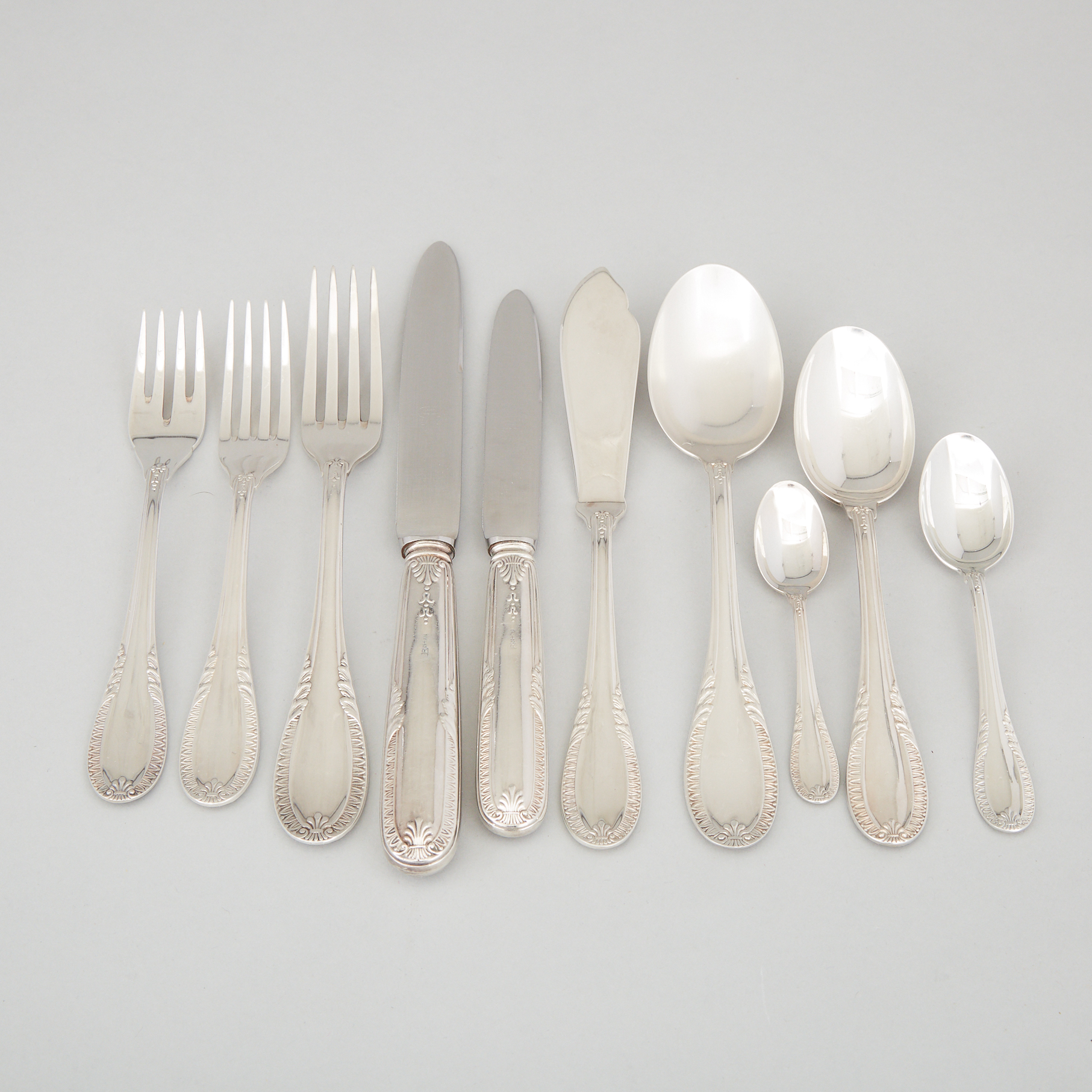 Italian Silver Flatware Service, Miracoli, Milan, 20th century