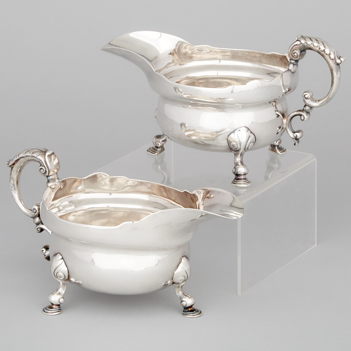 Assembled Pair of George II Silver Sauce Boats, Francis Nelme and Gabriel Sleath, London, 1735 and 1743