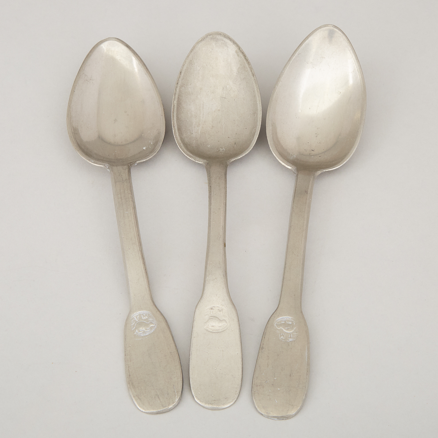 Three Canadian Pewter Table Spoons, Thomas Menut, Montreal, 19th century