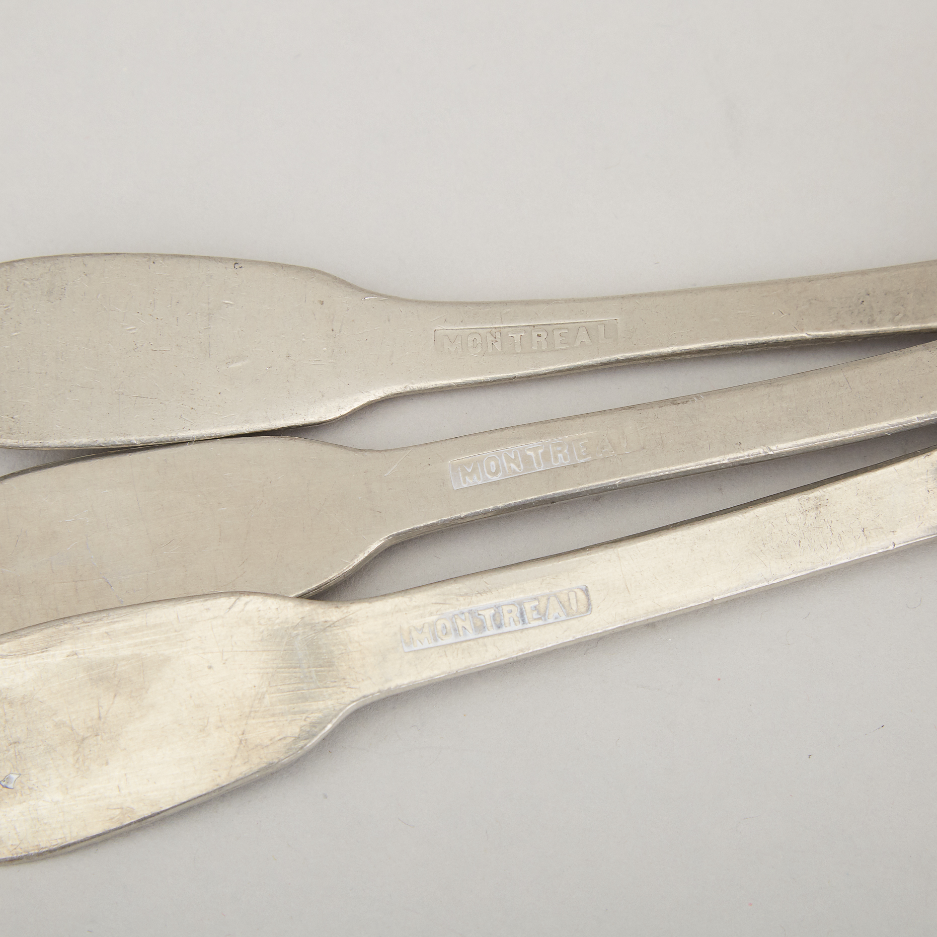 Three Canadian Pewter Table Spoons, Thomas Menut, Montreal, 19th century