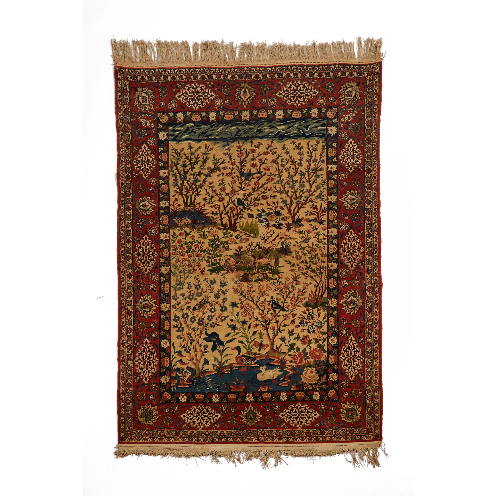 Kashan Part Silk Pictorial Rug, Persian, c.1900