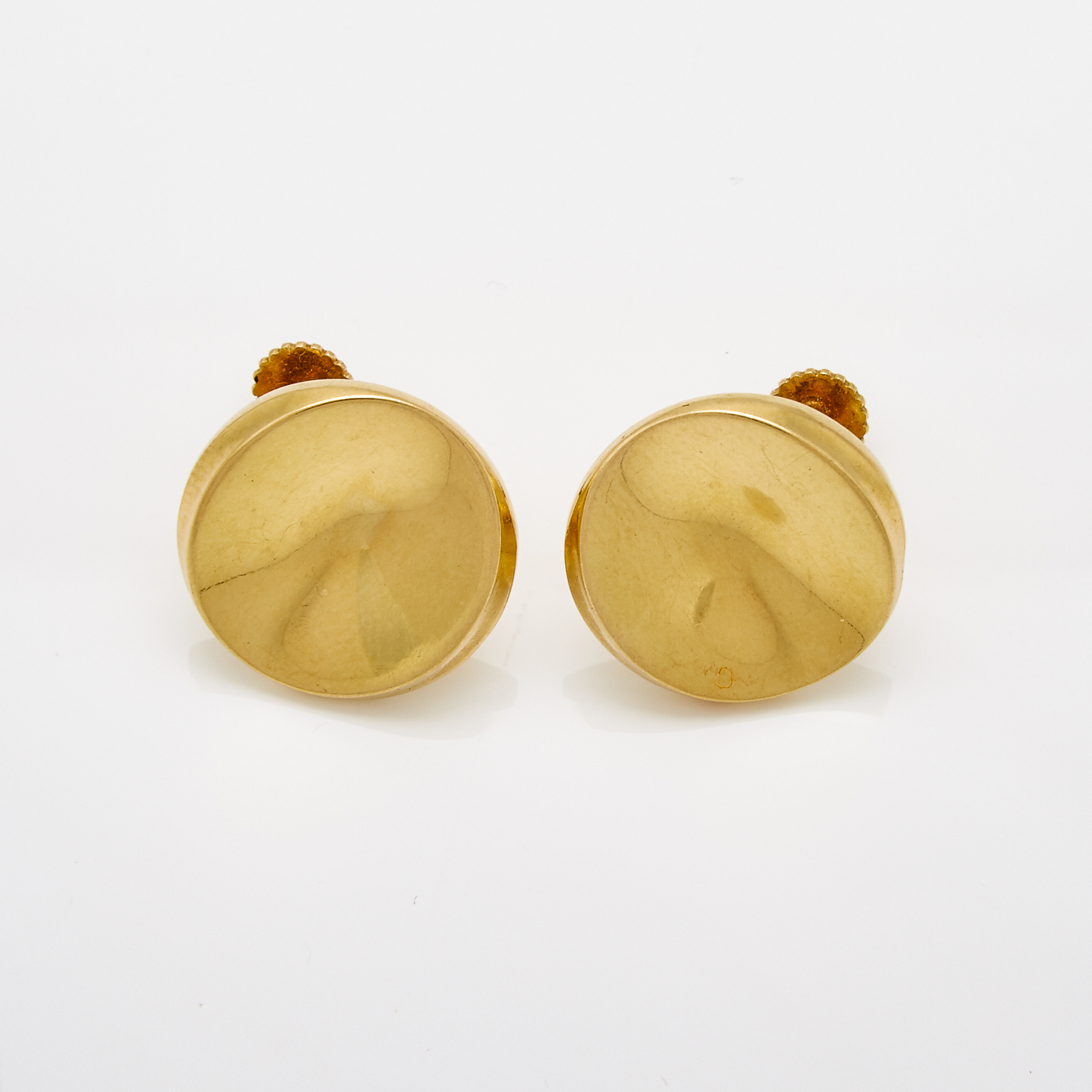 Pair Of Georg Jensen Danish 18k Yellow Gold Circular Screwback Earrings