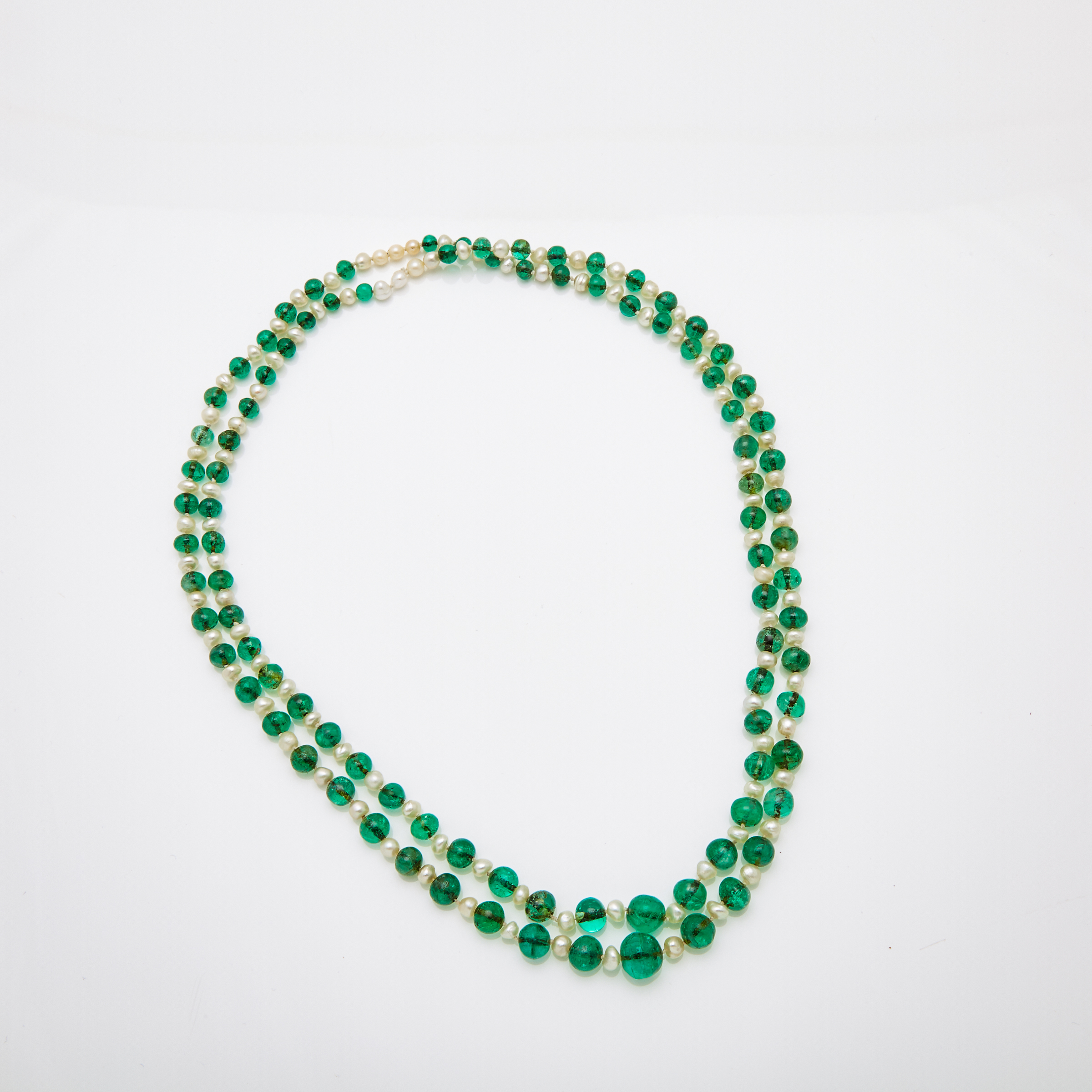 Single Strand Natural Pearl and Emerald Bead Endless Necklace