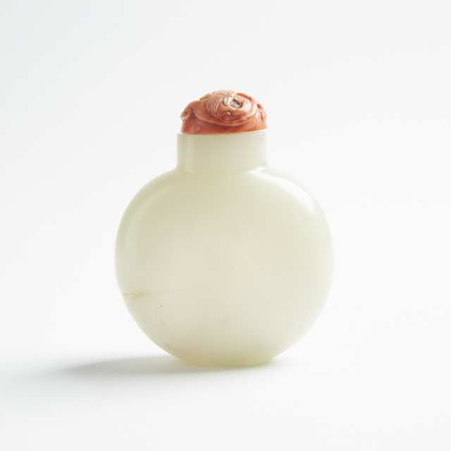 A White Jade 'Bamboo' Snuff Bottle, 19th Century