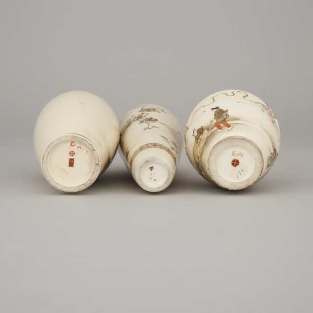 A Group of Three Satsuma Vases, Shuzan and Ryozan Marks, Meiji Period