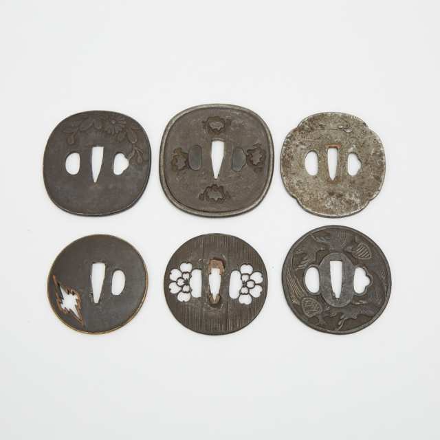 A Group of Six Iron Tsuba, Edo/Meiji Period