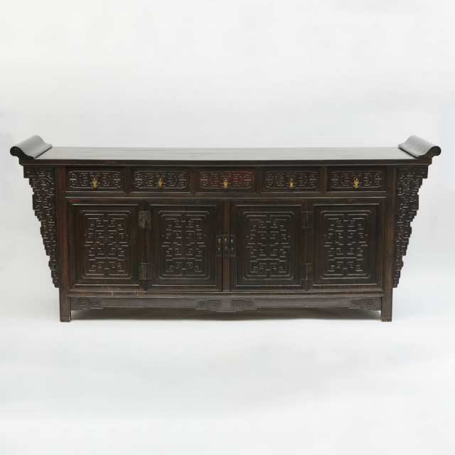 A Massive Carved Zitan Five-Drawer Coffer Table, Qing Dynasty, 19th Century