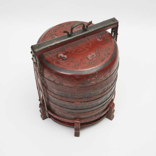 A Red Lacquer Wedding Basket, 19th Century