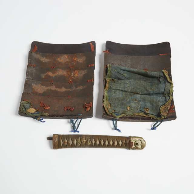 A Pair of Iron Sode Shoulder Armour Pads and a Shin Gunki Tsuka, Edo Period and Later