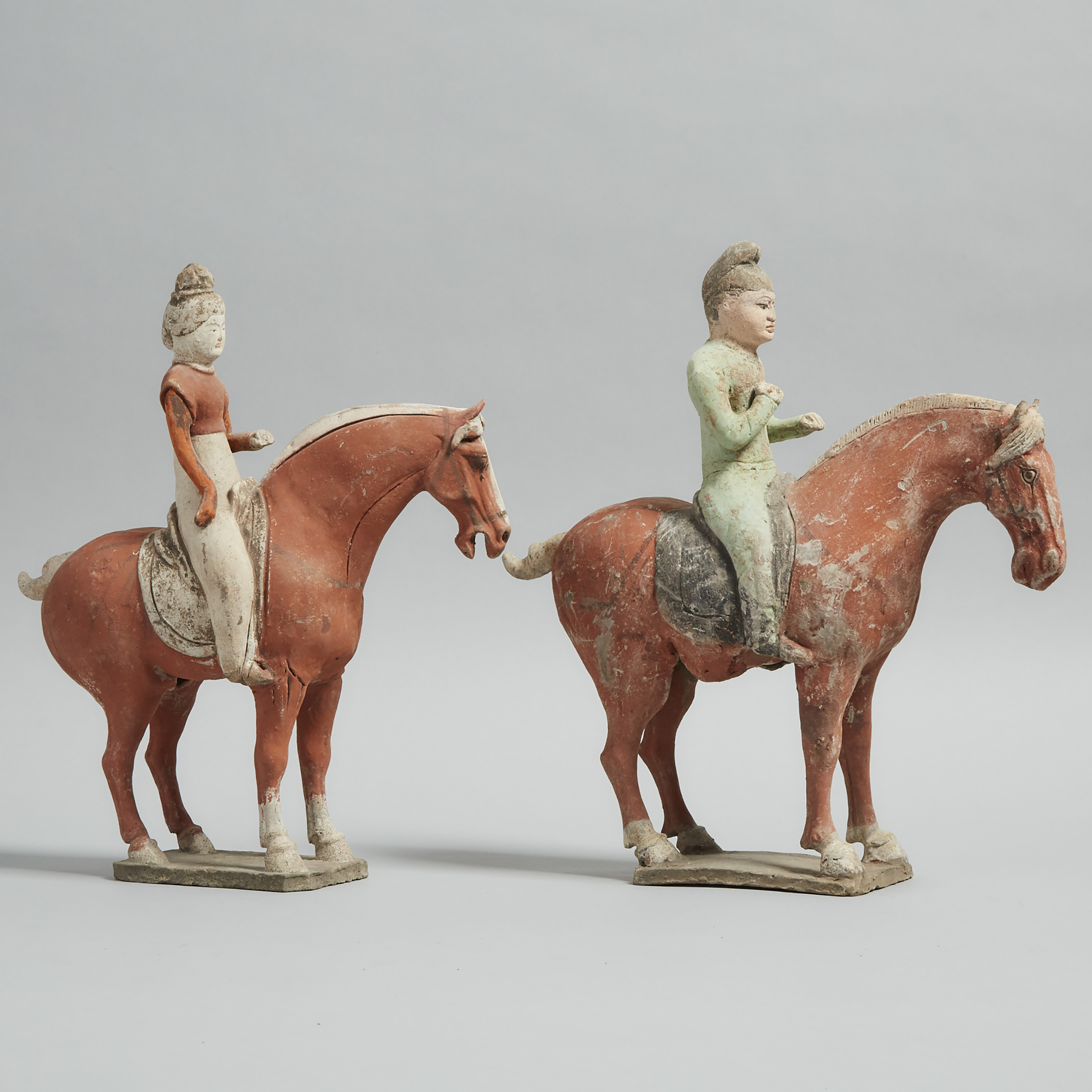 Two Pottery Figures of Horse Riders, Tang Dynasty