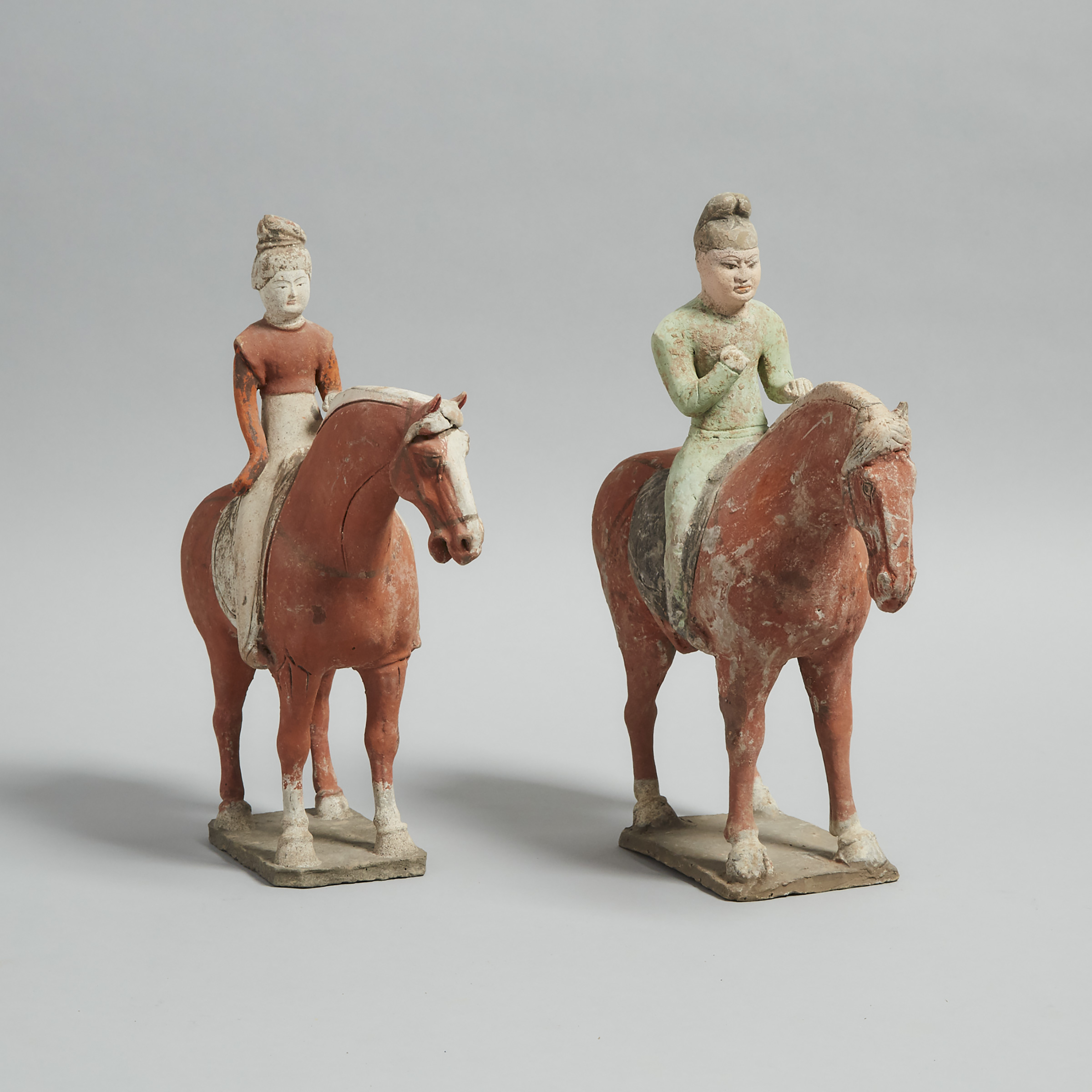 Two Pottery Figures of Horse Riders, Tang Dynasty