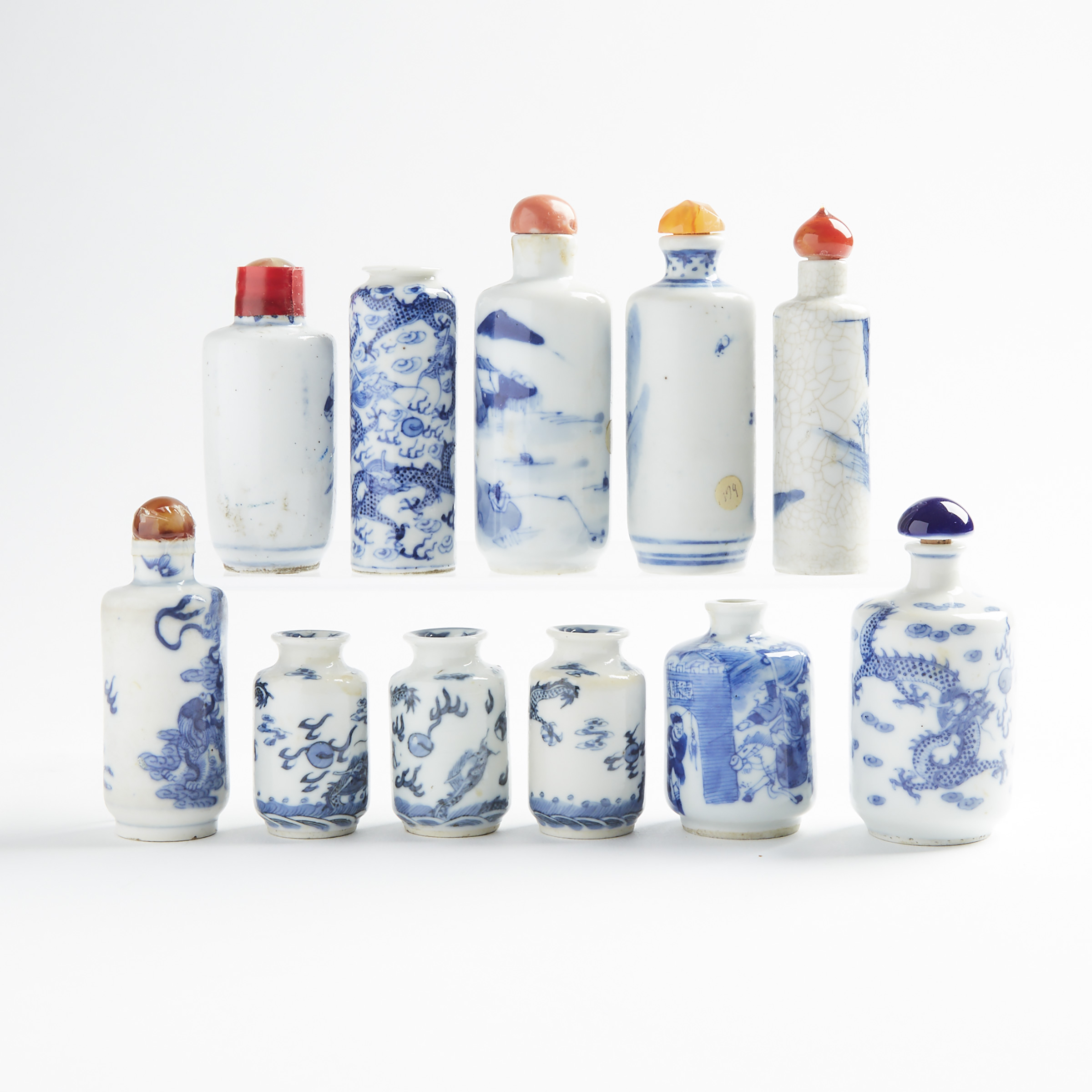 A Group of Eleven Blue and White Snuff Bottles, 19th/20th Century