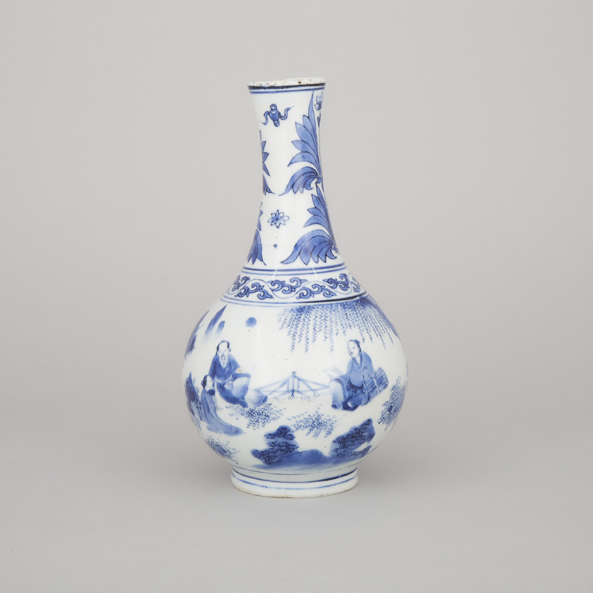 A Blue and White Bottle Vase, Transitional Period, Late Ming/Early Qing Dynasty