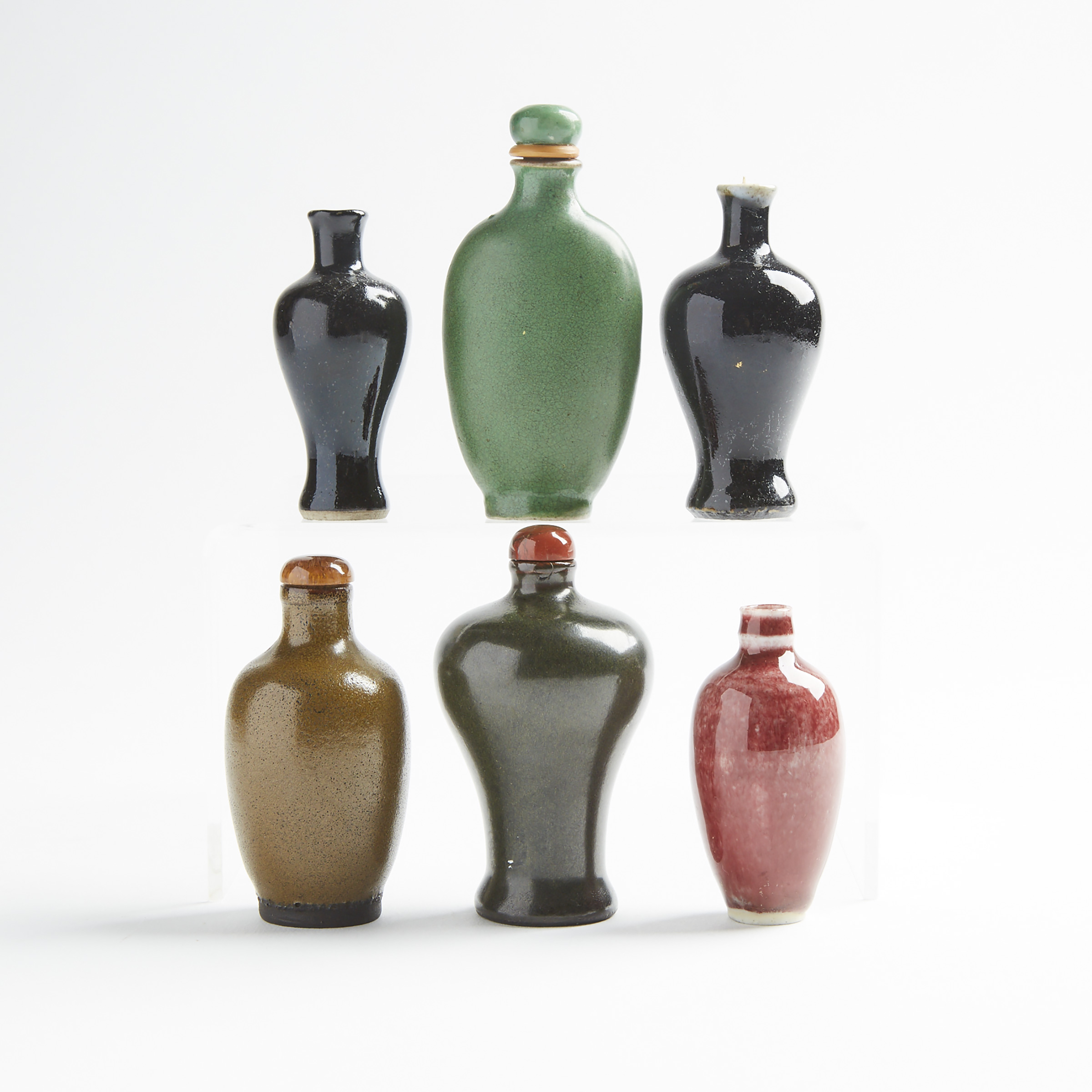 A Group of Six Monochrome Porcelain Snuff Bottles, 19th/Early 20th Century
