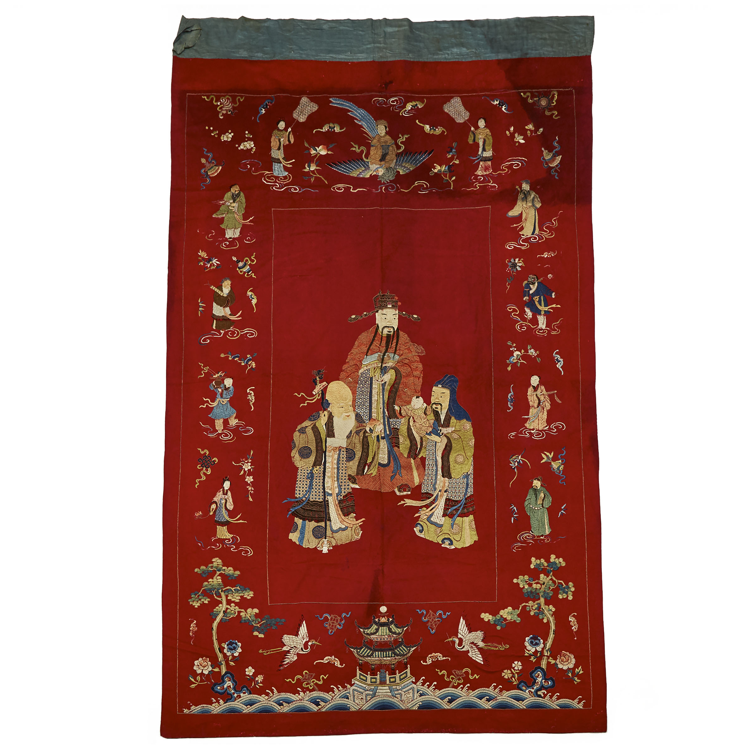 A Large Silk Embroidered 'Daoist Immortals' Textile, 19th Century