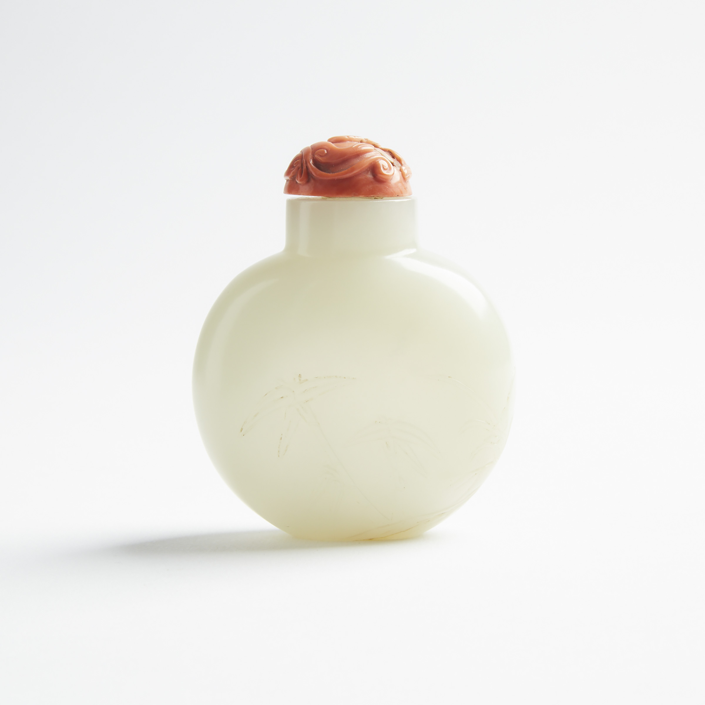 A White Jade 'Bamboo' Snuff Bottle, 19th Century