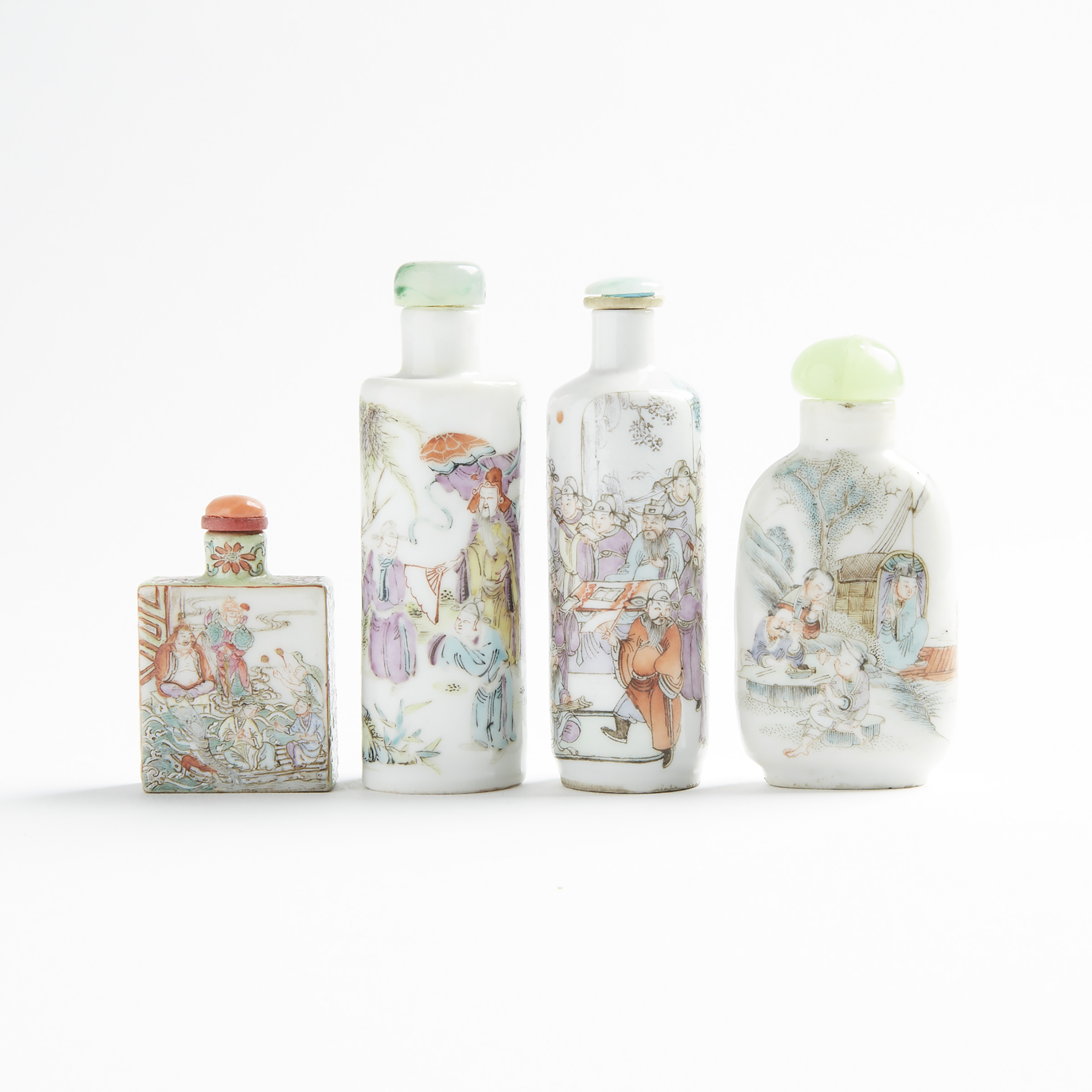 A Group of Four Famille Rose Porcelain Snuff Bottles, 19th Century