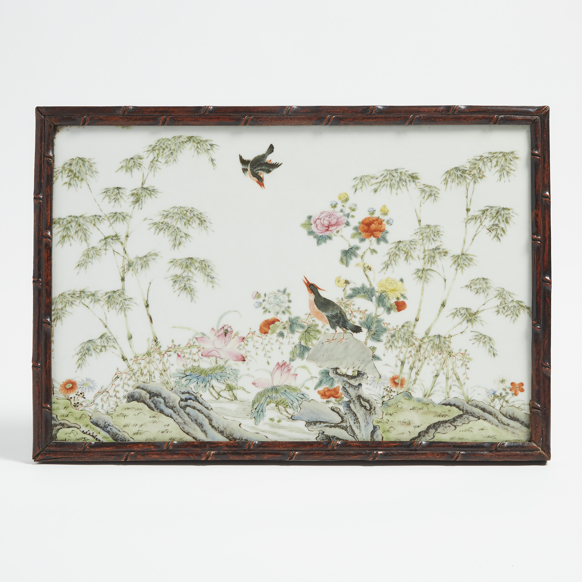A Famille Rose Birds and Flowers Porcelain Plaque, Republican Period