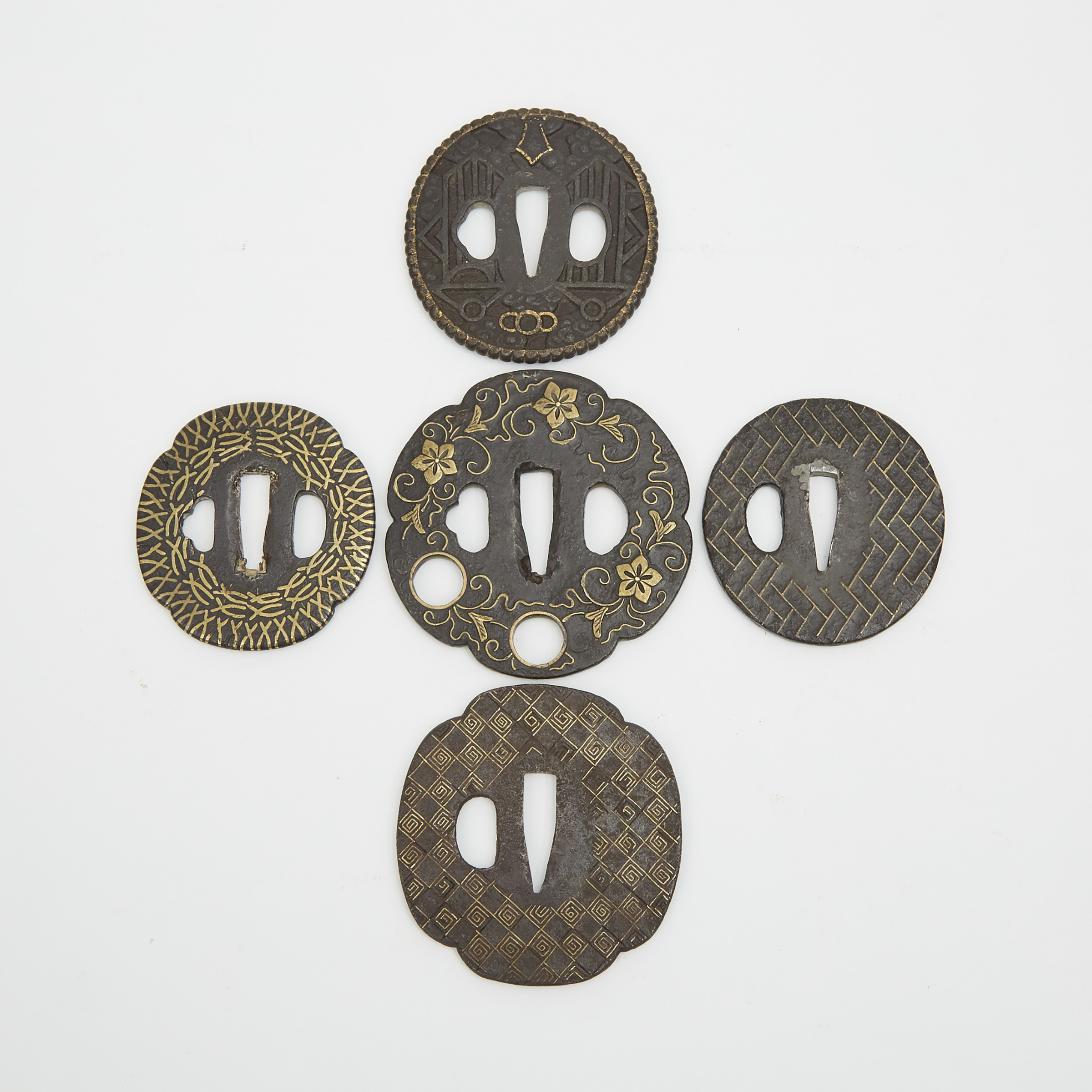 A Group of Five Nanban-Style Tsuba, Edo/Meiji Period