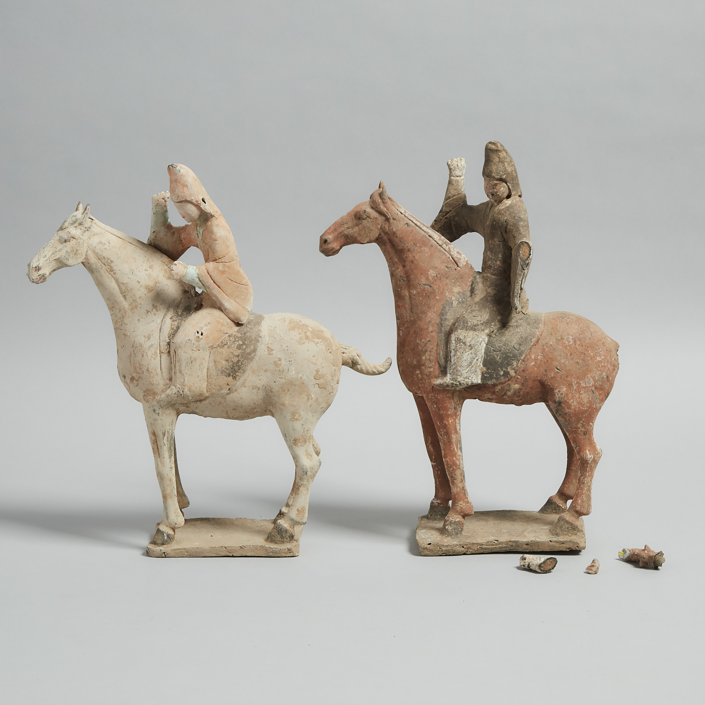 Two Pottery Figures of Female Polo Players, Tang Dynasty