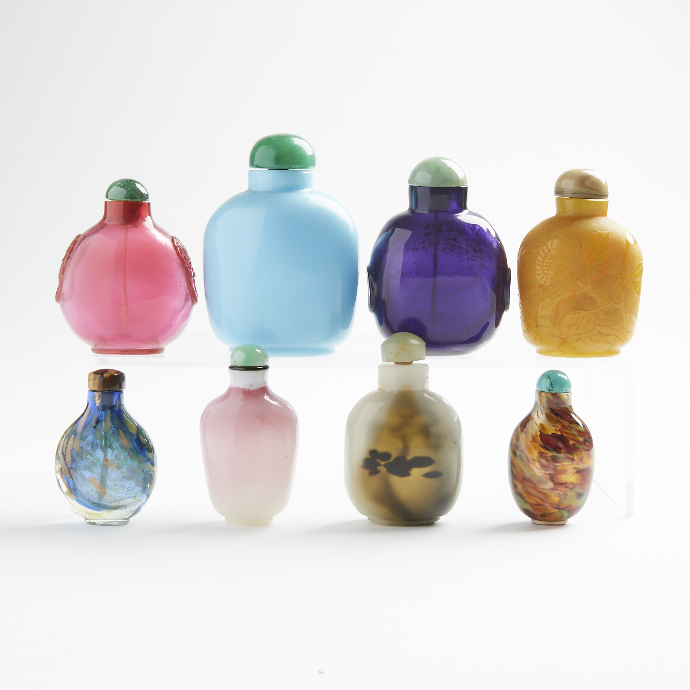 A Group of Eight Coloured Glass Snuff Bottles, 19th/20th Century