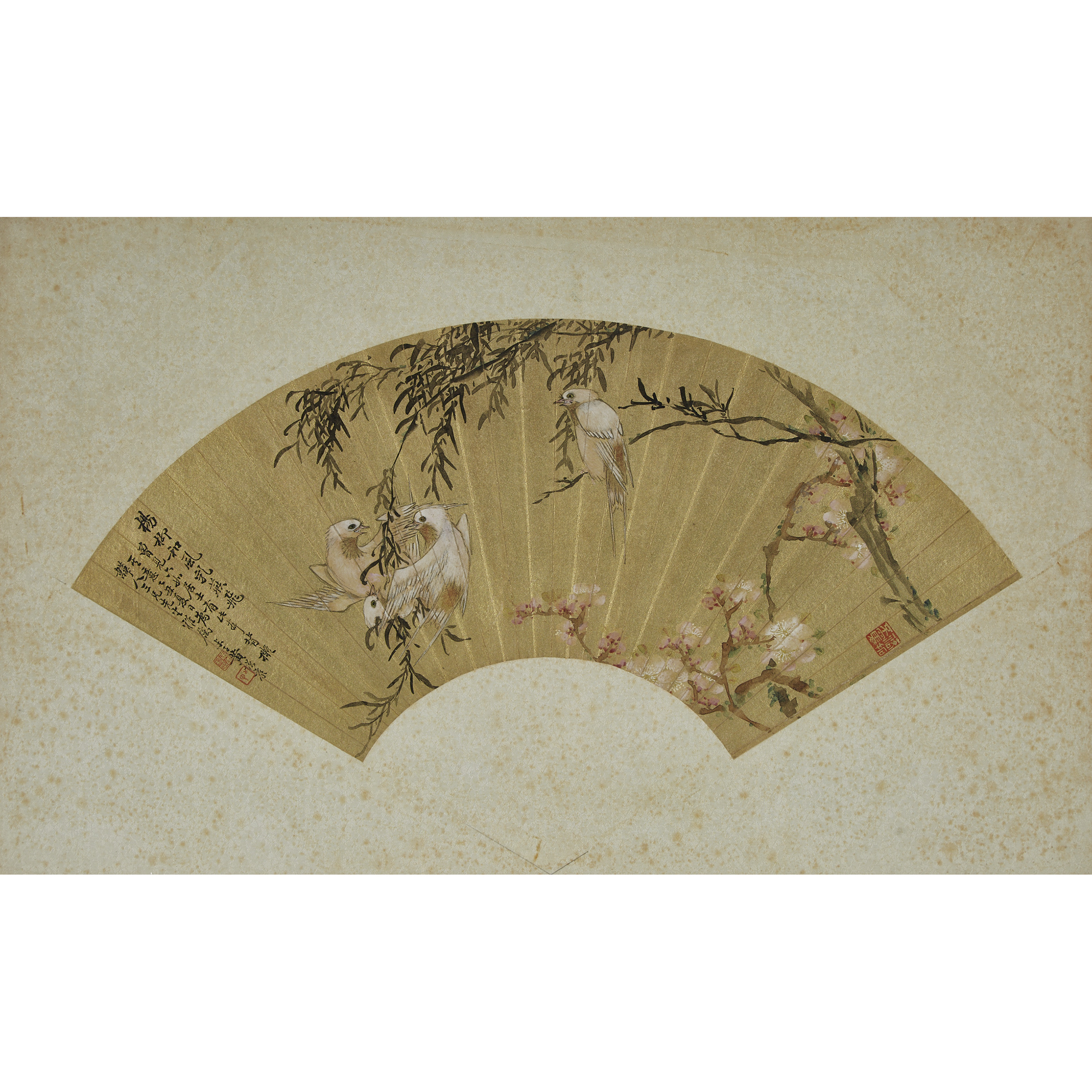 Two 'Birds and Flowers Fan' Paintings, Late Qing/Early Republican Period
