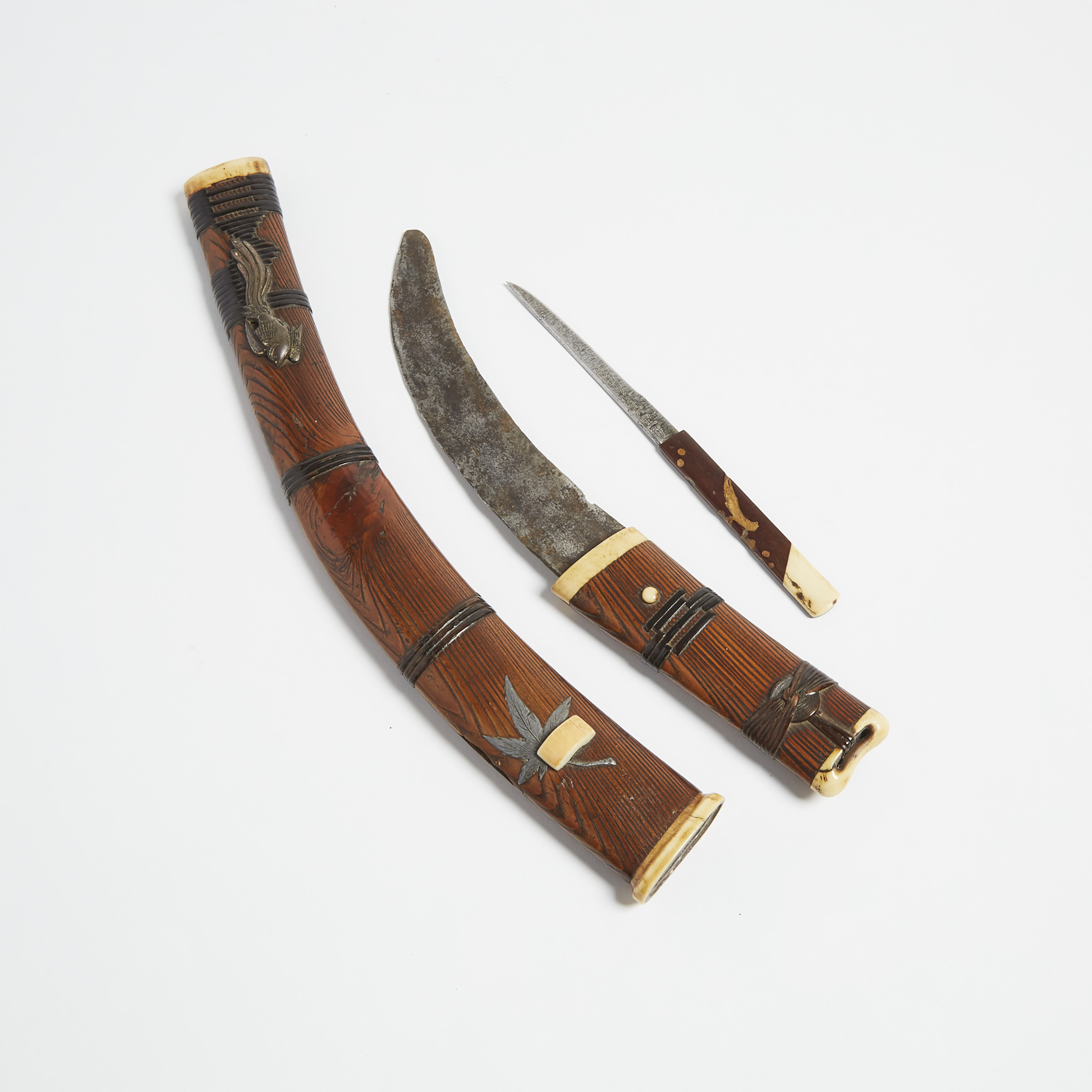 An Ainu-Style Antler and Wood Fitted Tanto, Meiji Period