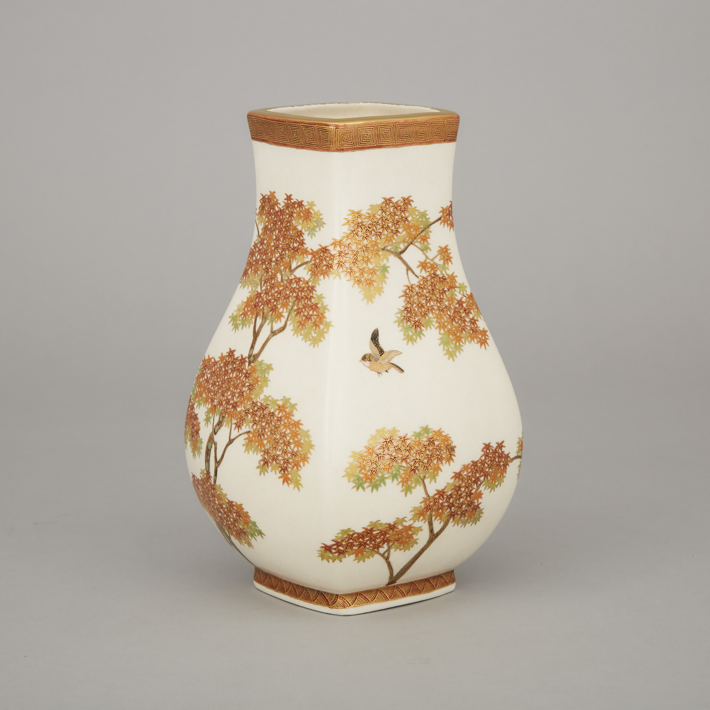 A Square-Form Satsuma Vase, Kinkozan Mark, Meiji Period