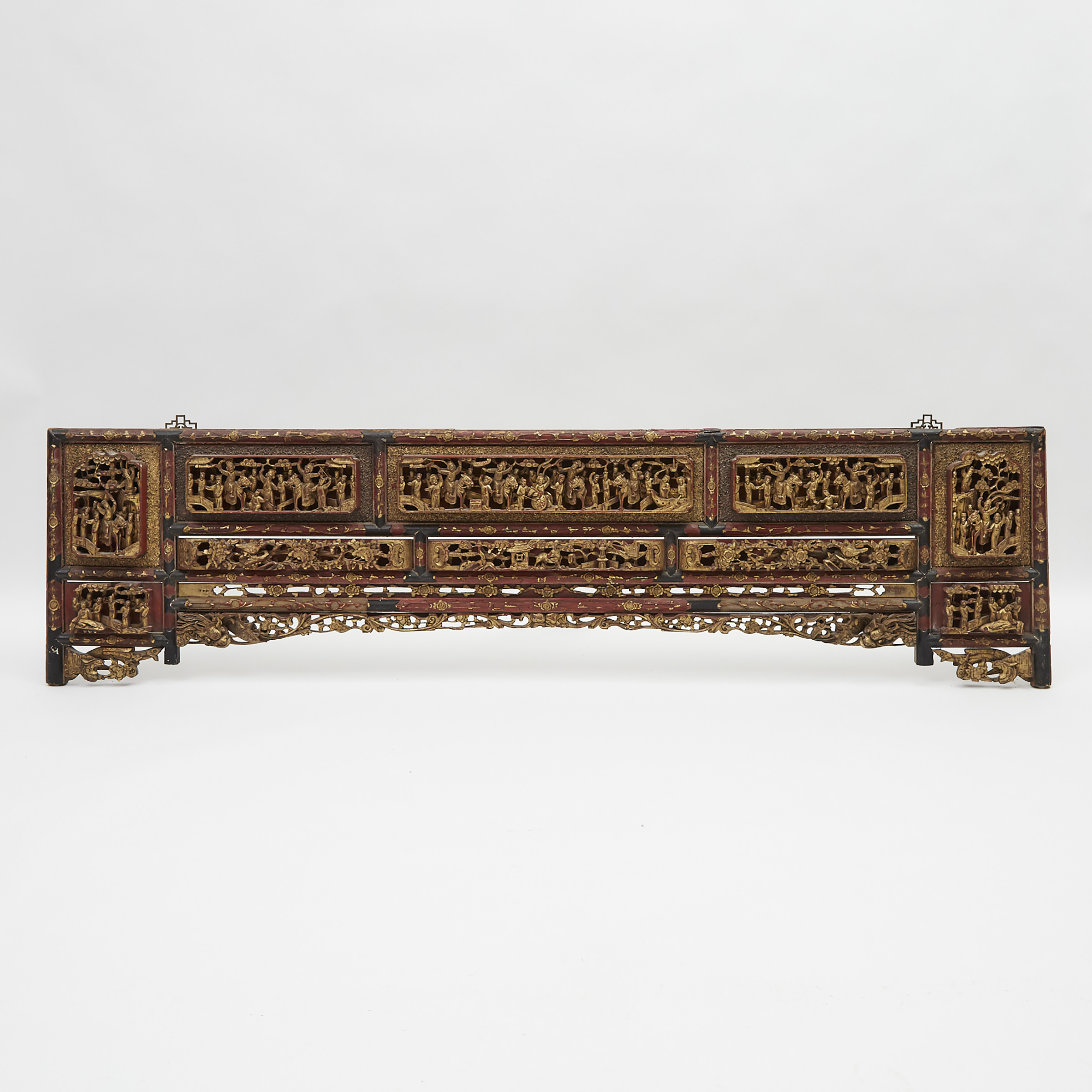 A Large Gilt Lacquered Figural Headboard, 19th Century