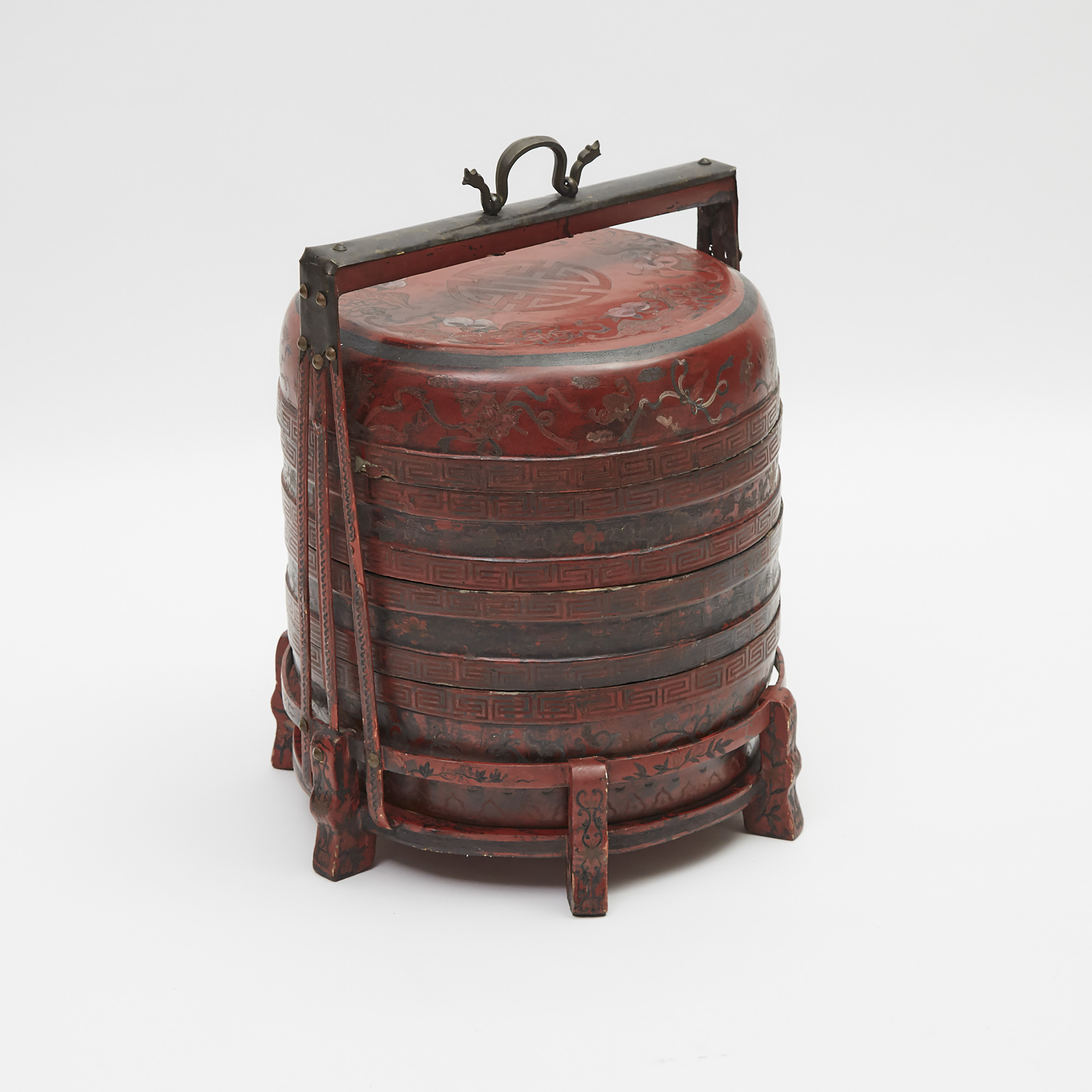 A Red Lacquer Wedding Basket, 19th Century