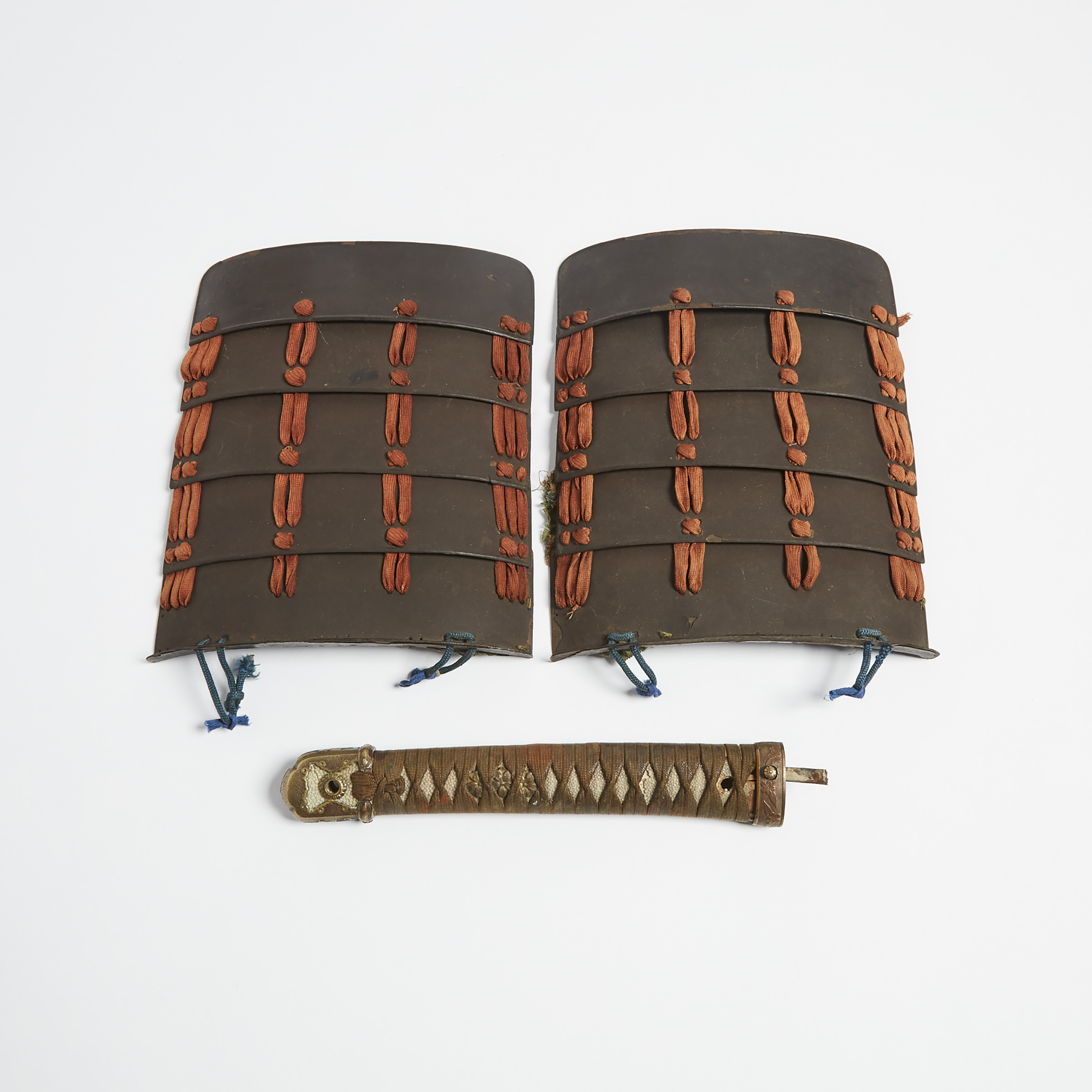 A Pair of Iron Sode Shoulder Armour Pads and a Shin Gunki Tsuka, Edo Period and Later