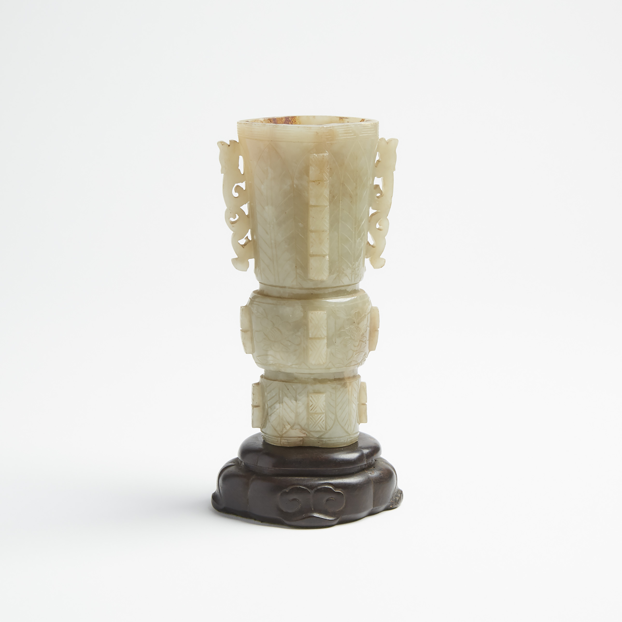 A Celadon Jade Carved 'Gu' Vase