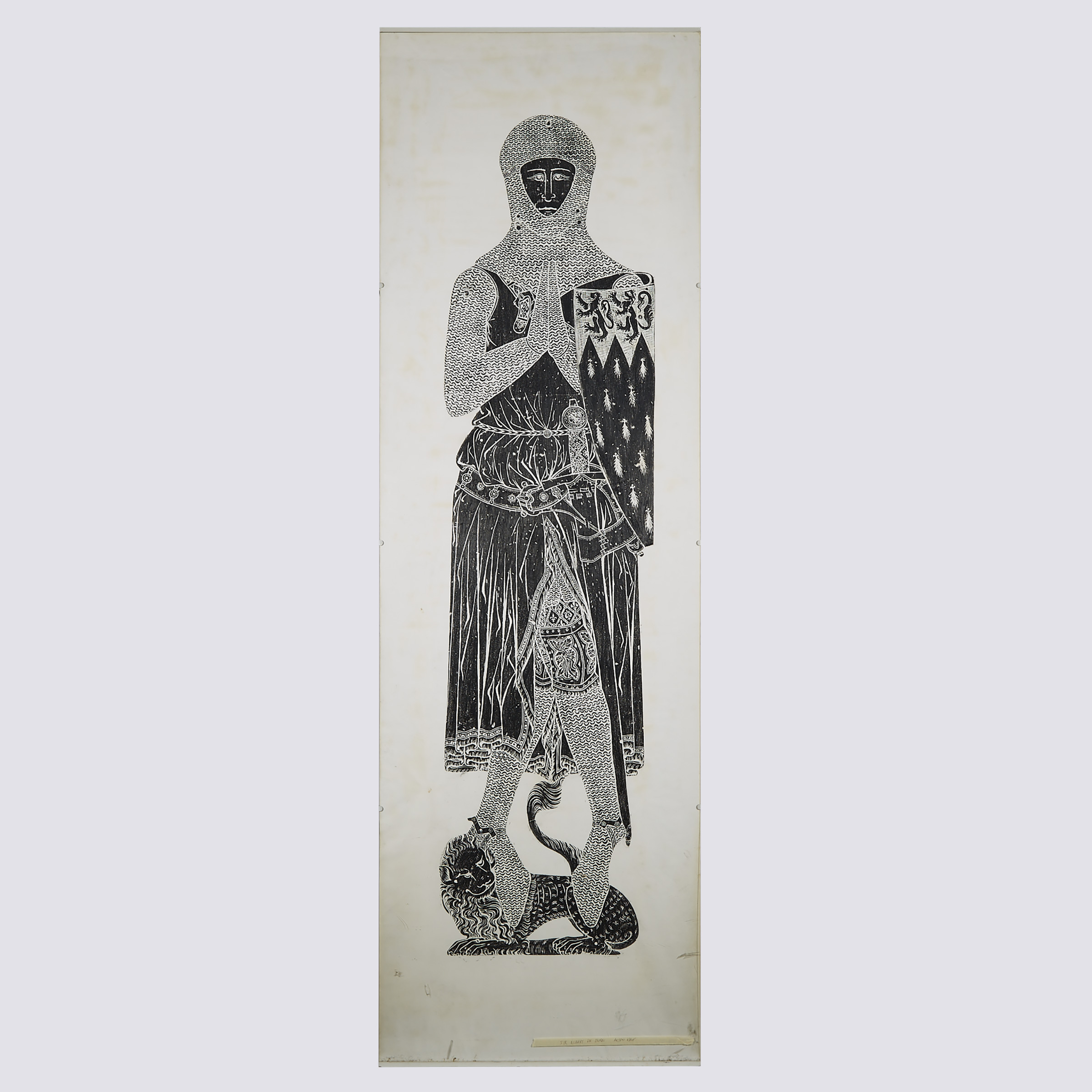 Rubbing of the Medieval Brass Effigy of Sir Robert de Bures at All Saints Church, Acton, Suffolk, England, mid 20th century