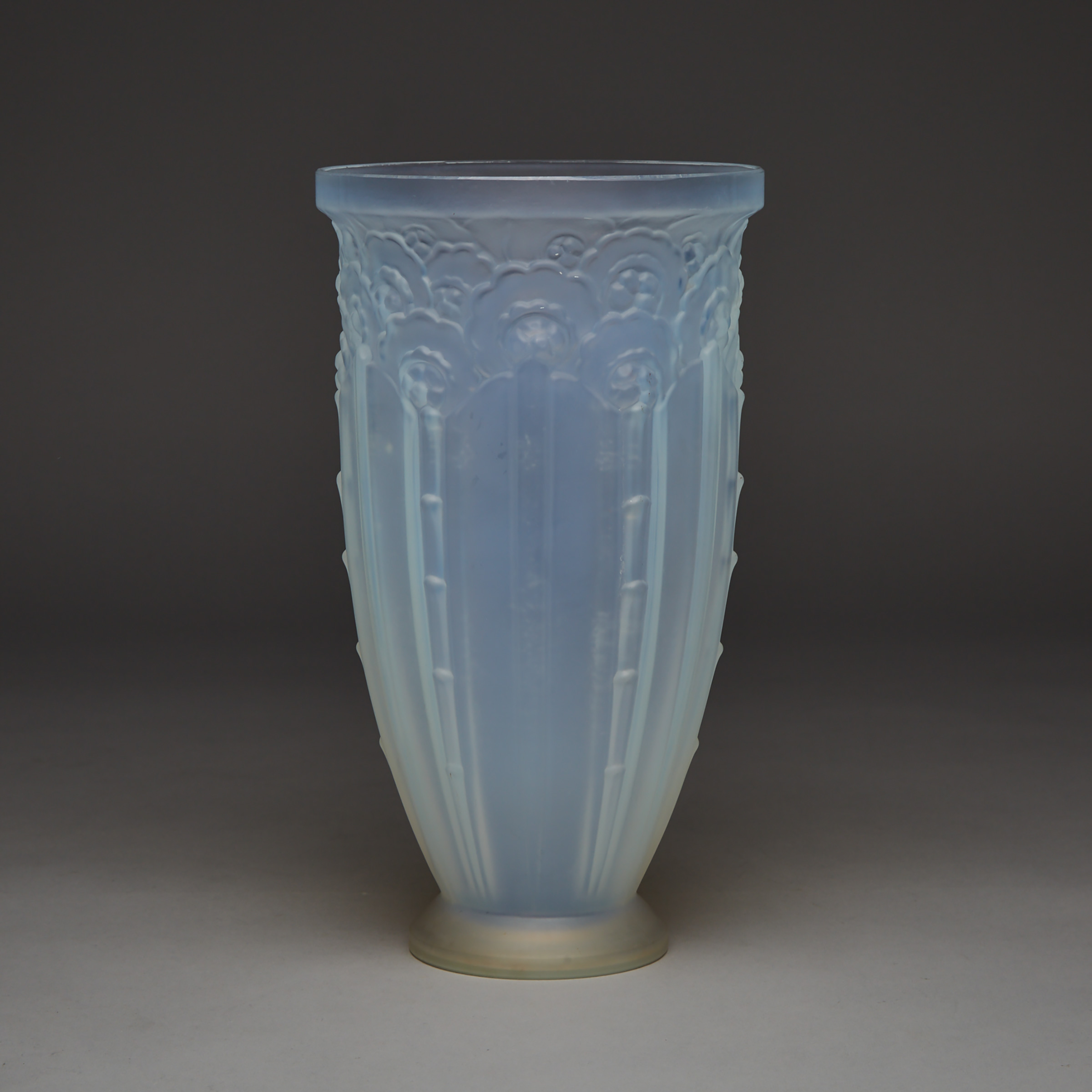 Julien Moulded and Frosted Opalescent Glass Vase, 1930s