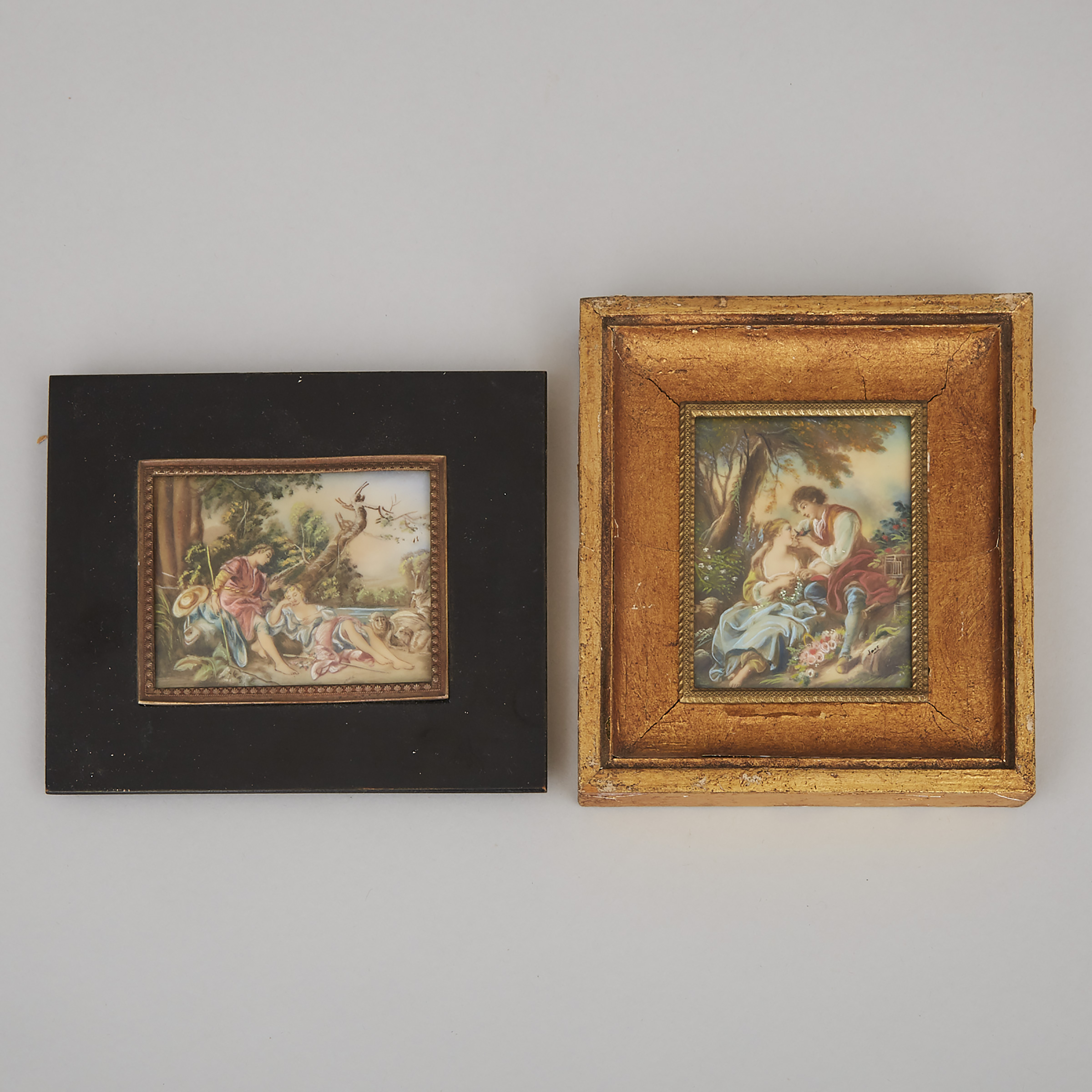Two Miniatures on Ivory After Francois Boucher (French, 1703-1770)
