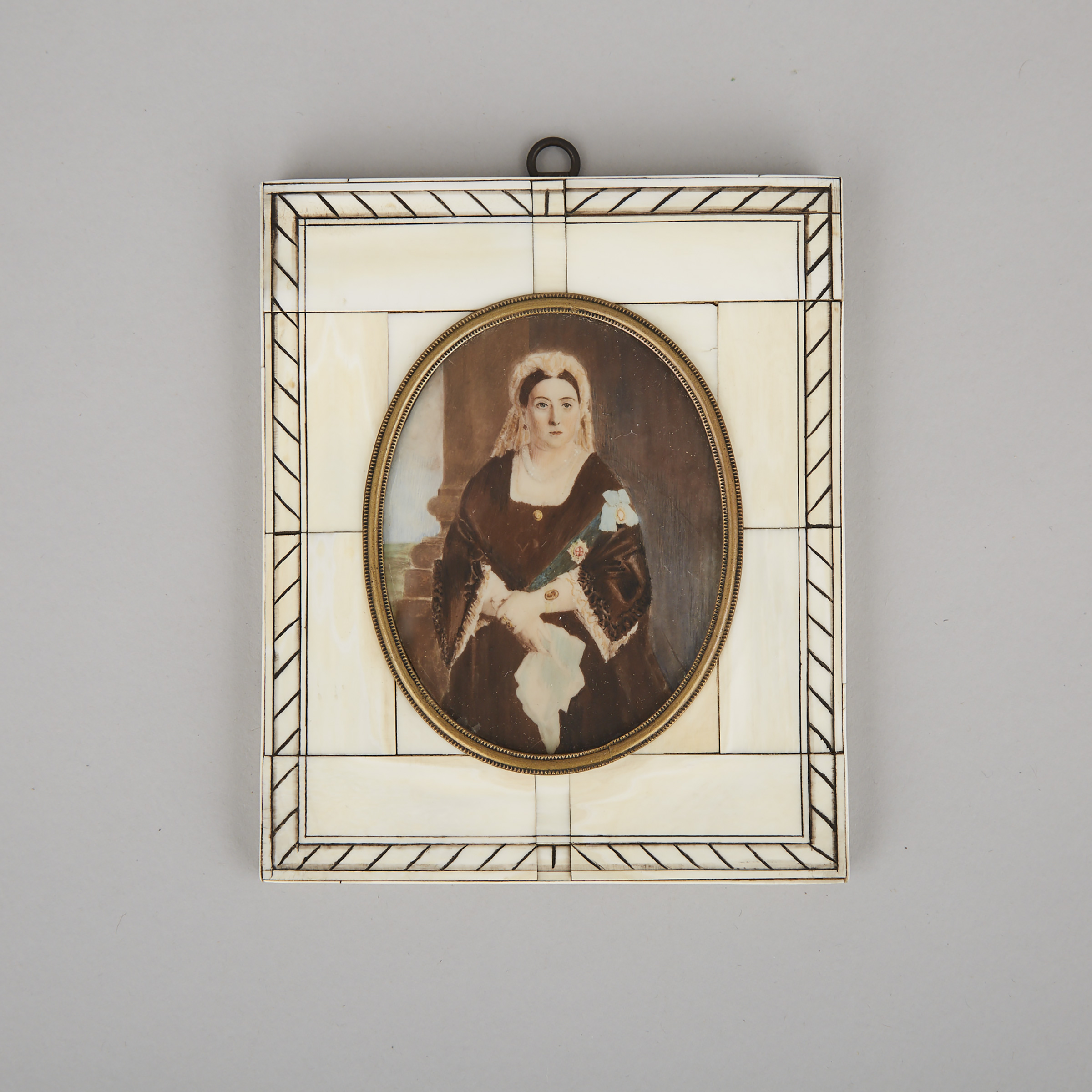 Hand Coloured Portrait Miniature Photograph on Ivory of Queen Victoria, 19th century