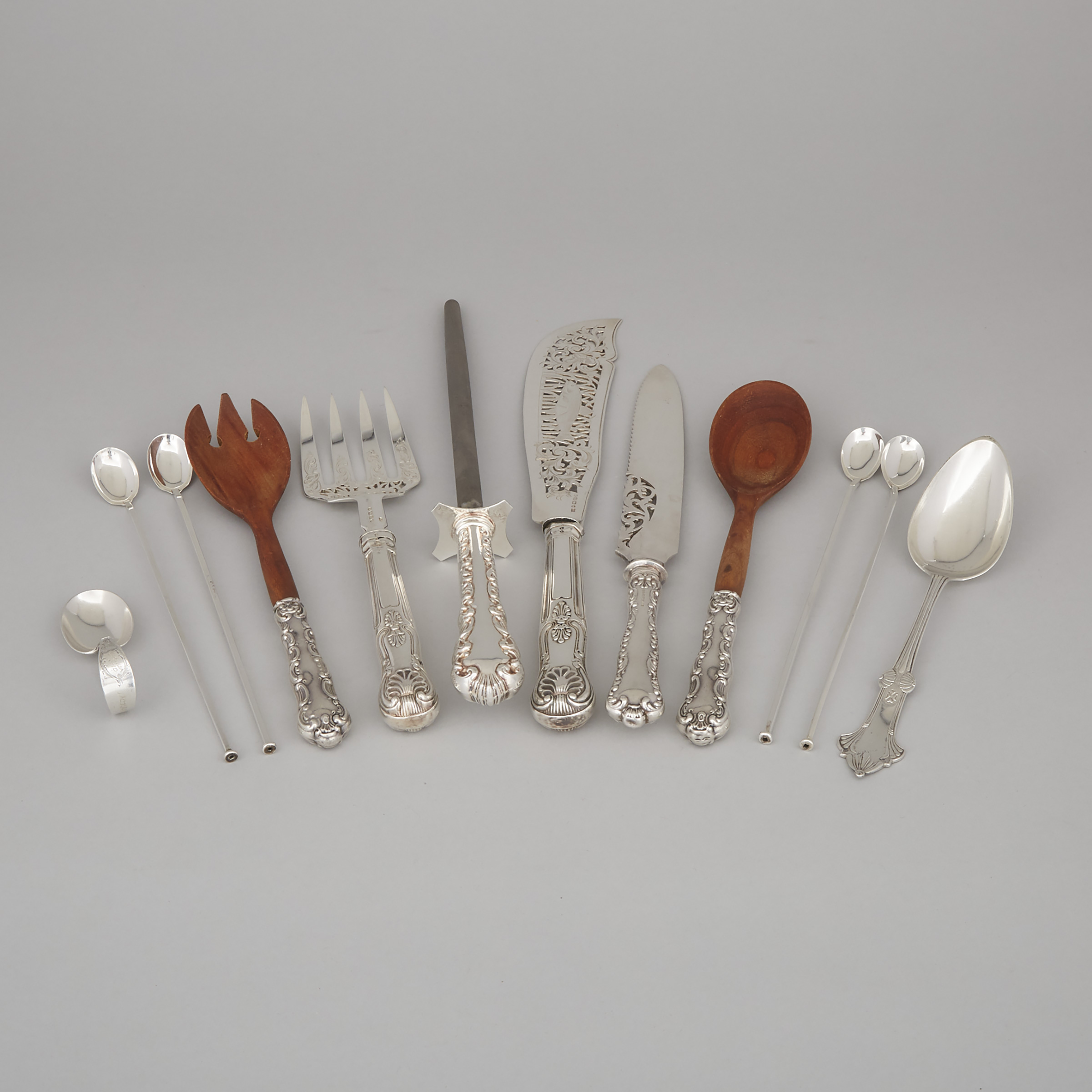 Pair of Victorian Silver Fish Servers, George Adams, London, 1854, and Ten Pieces of North American Flatware, 20th century