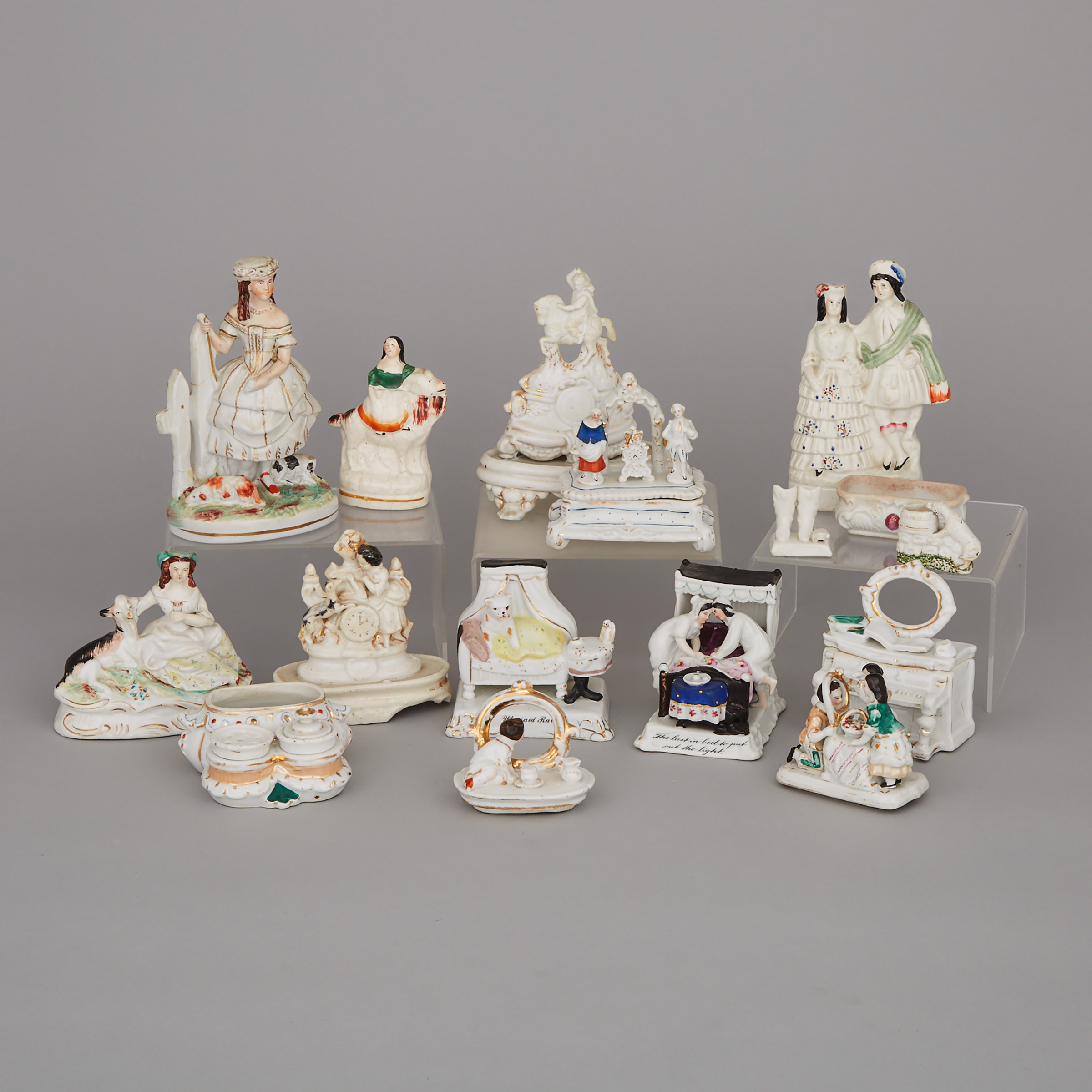 Group of Fifteen Small Staffordshire Figures, Groups and Fairings, late 19th/early 20th century