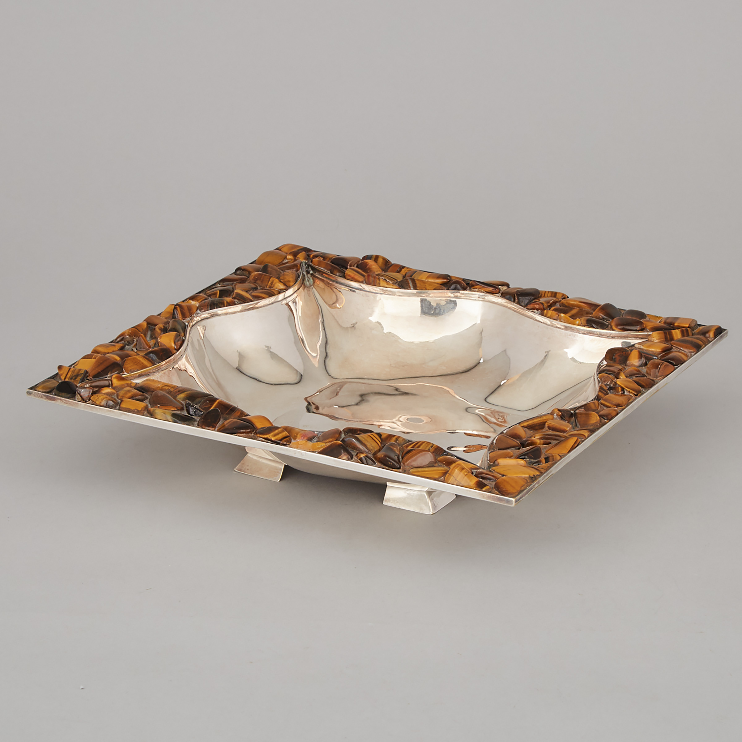 Mexican Silver Plated and Tiger-Eye Centrepiece, Pedro Castillo, Taxco, mid-20th century