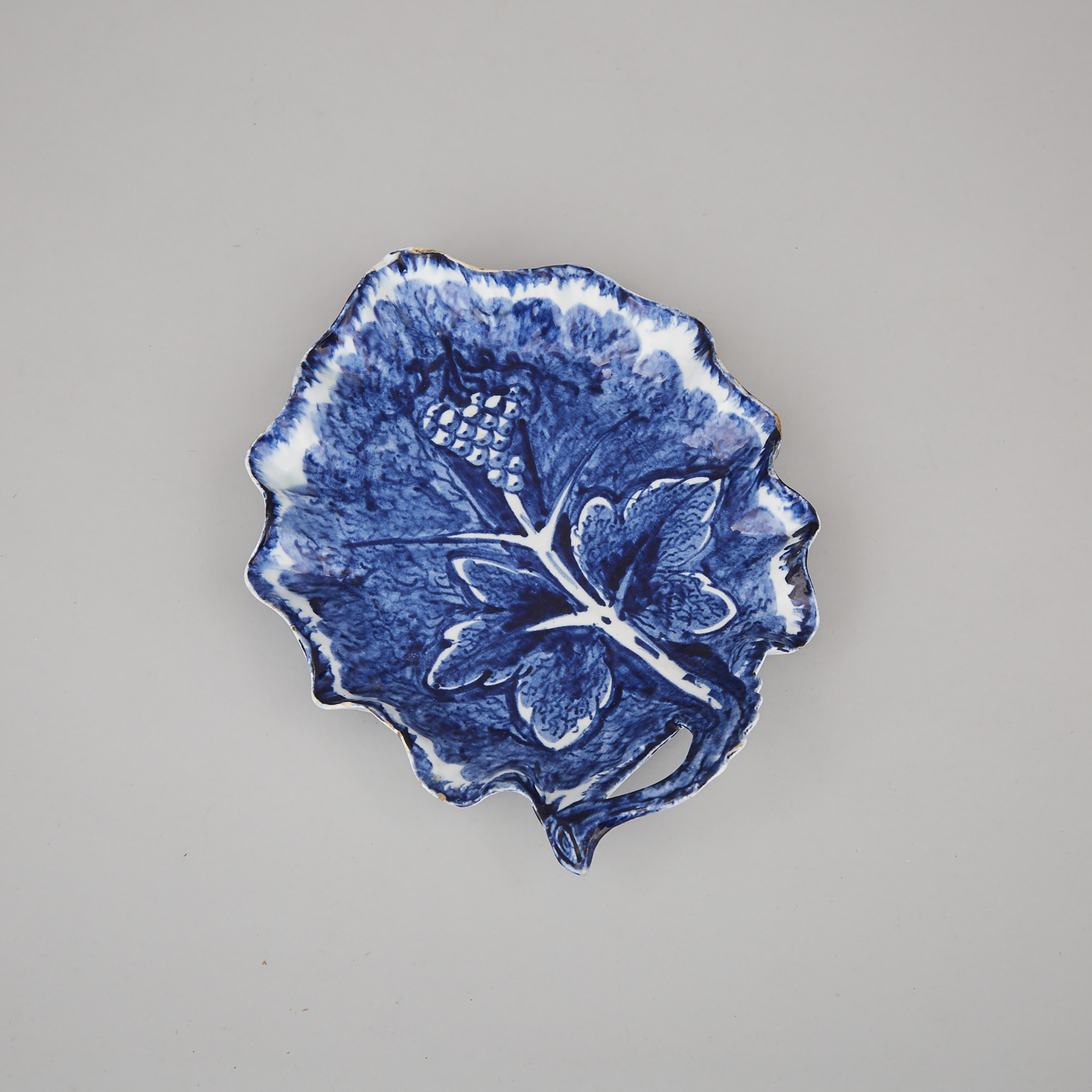 Bow Moulded Blue and White Leaf Dish, c.1765