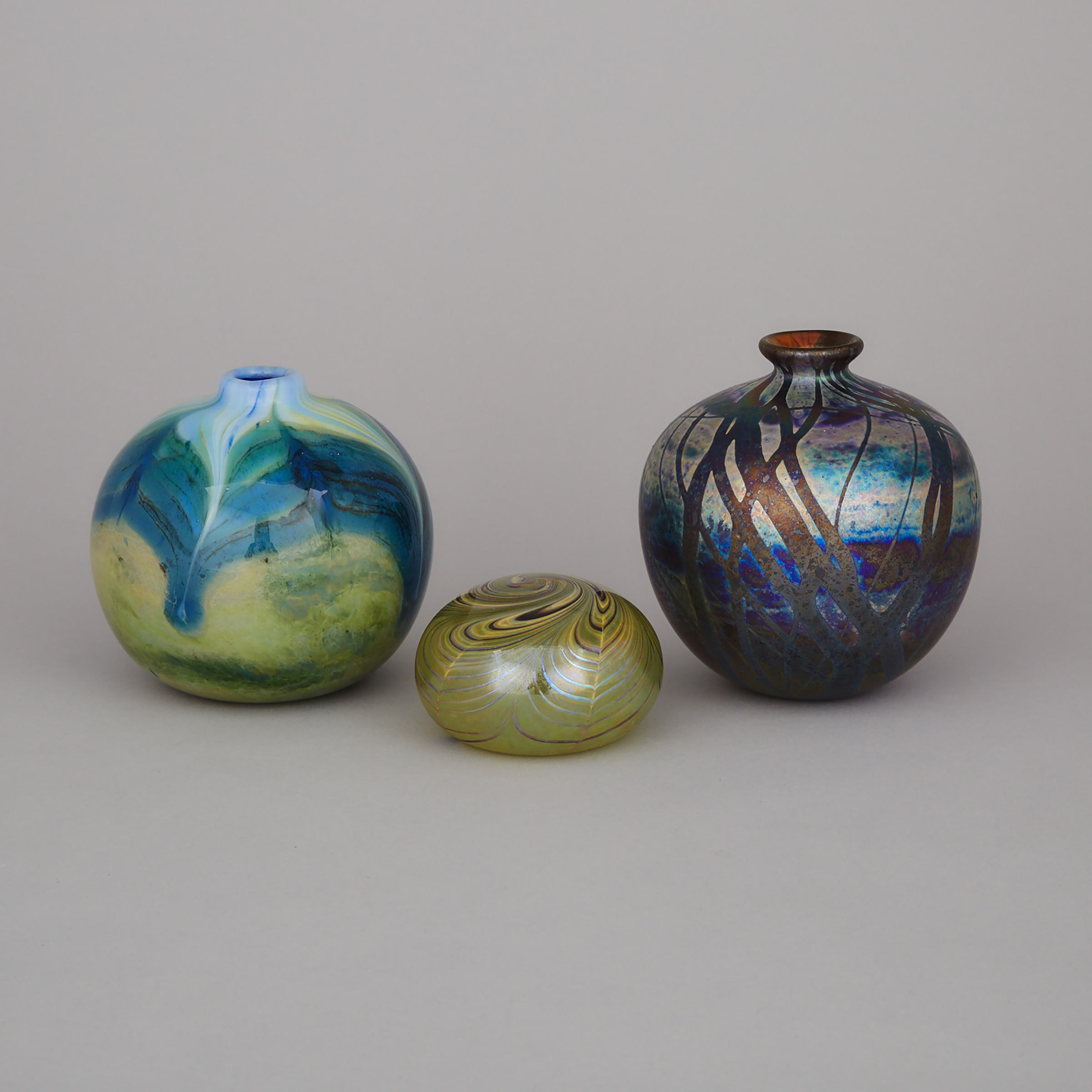 Daniel Crichton (Canadian, 1950-2002), Two Glass Vases and a Paperweight, 1976/77