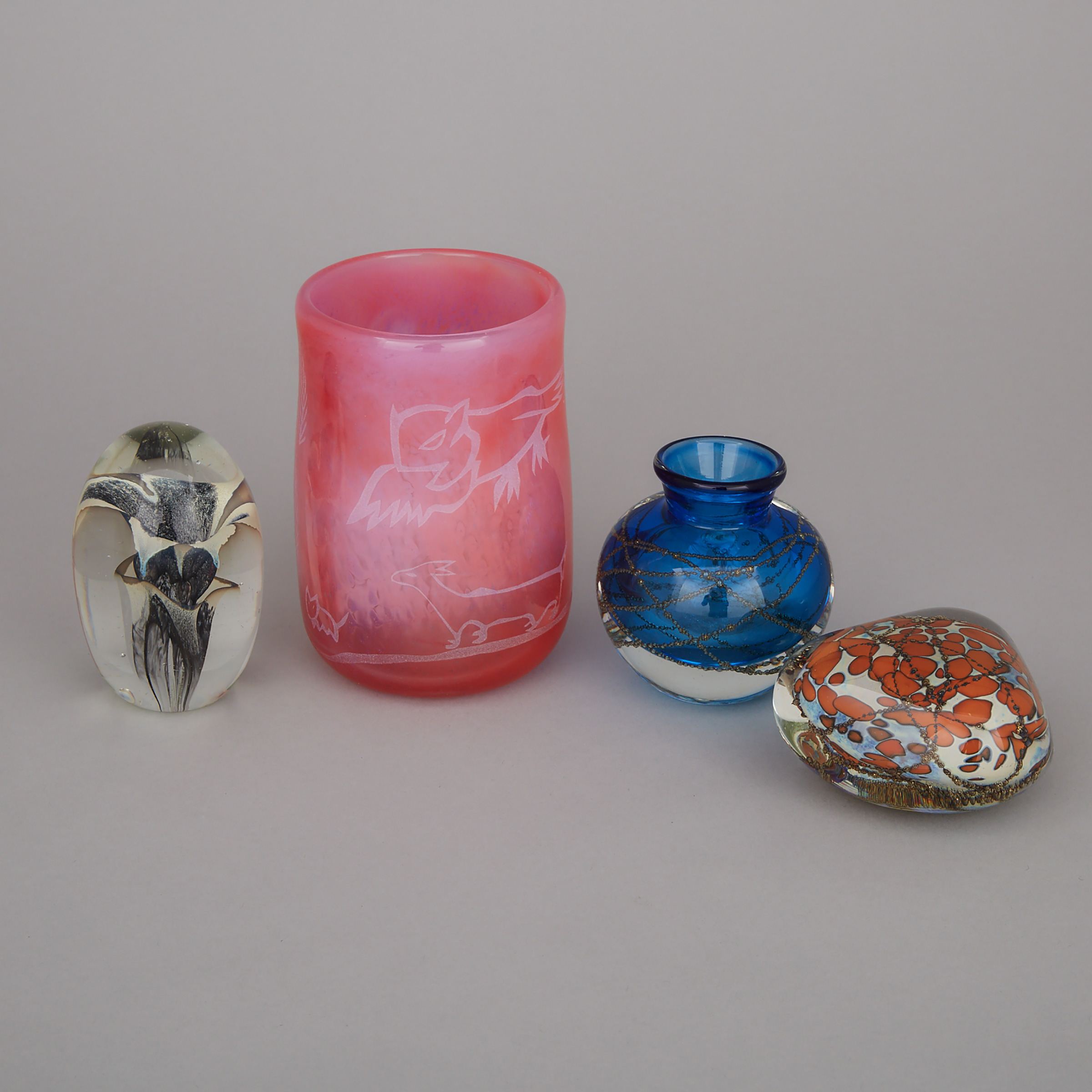 Denise Bélanger-Taylor (Canadian), Two Glass Vases and Two Paperweights, 1979/91